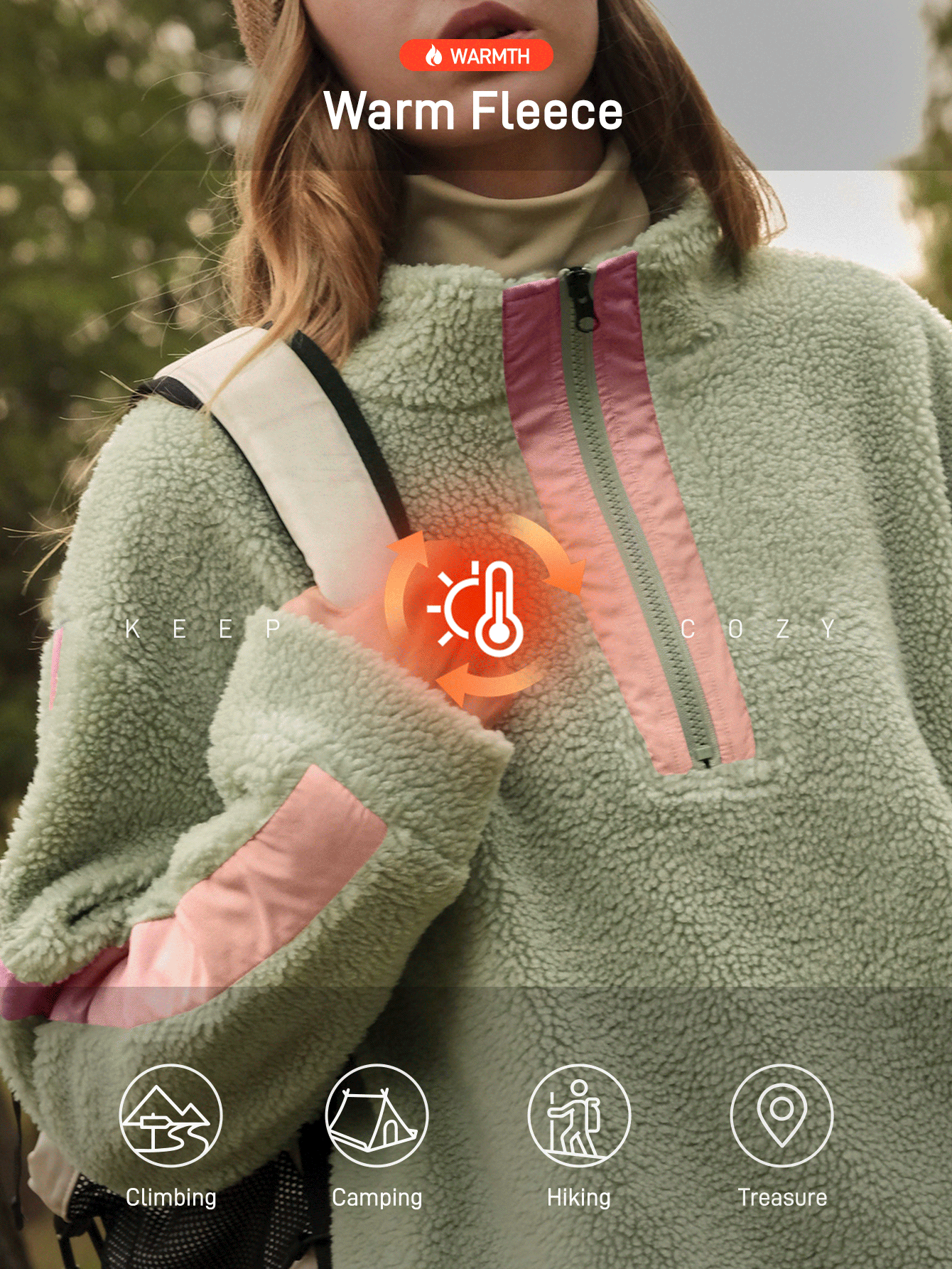 SHEIN In My Nature Women's Contrast Color Drop Shoulder Long Sleeve Sherpa Outdoor Jacket - Blue and White - View 2