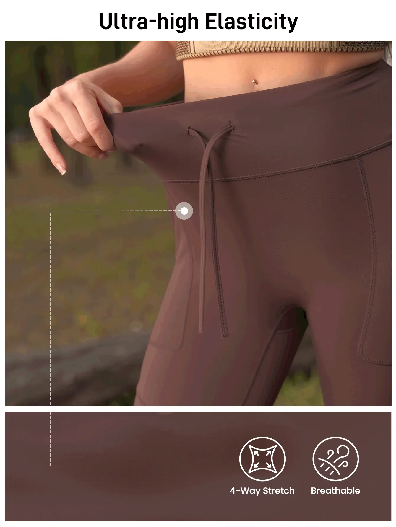 In My Nature 抽绳腰带户外运动修身裤，带口袋 - 棕色 - 查看 4