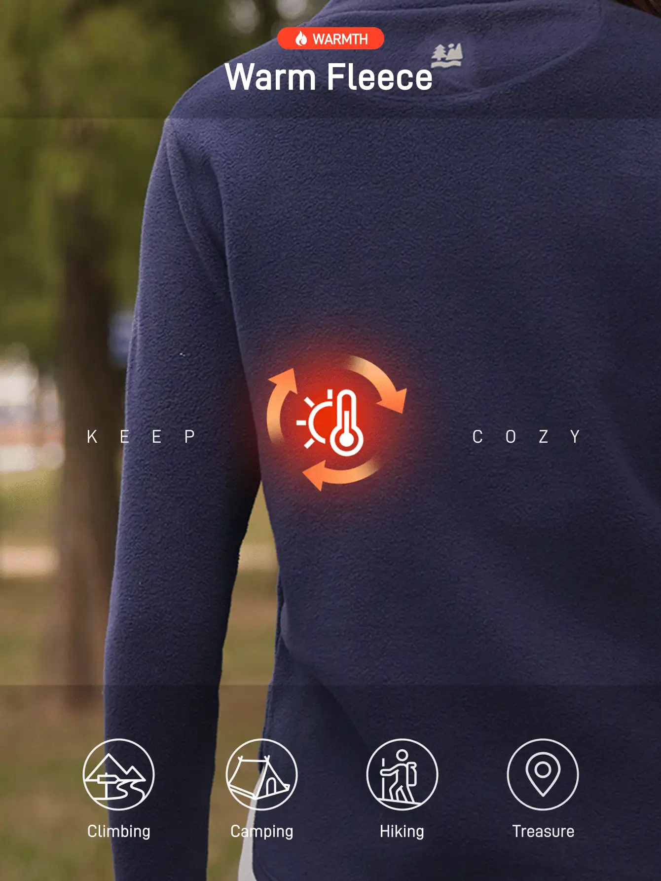 SHEIN In My Nature 女士纯色长袖拉链半开襟户外抓绒外套 - 藏蓝色 - 查看 2