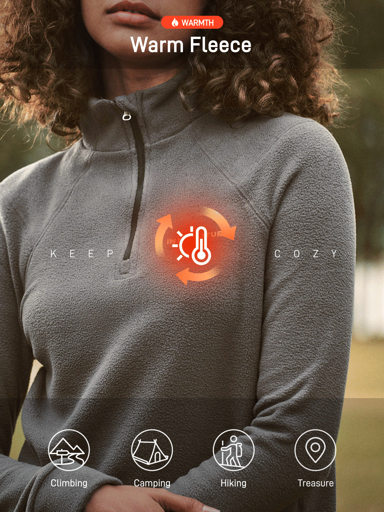 In My Nature Áo khoác nỉ nữ tay dài cổ đứng, khóa kéo nửa thân, phong cách thường ngày, thích hợp mặc ngoài trời. - Xám - Xem 2