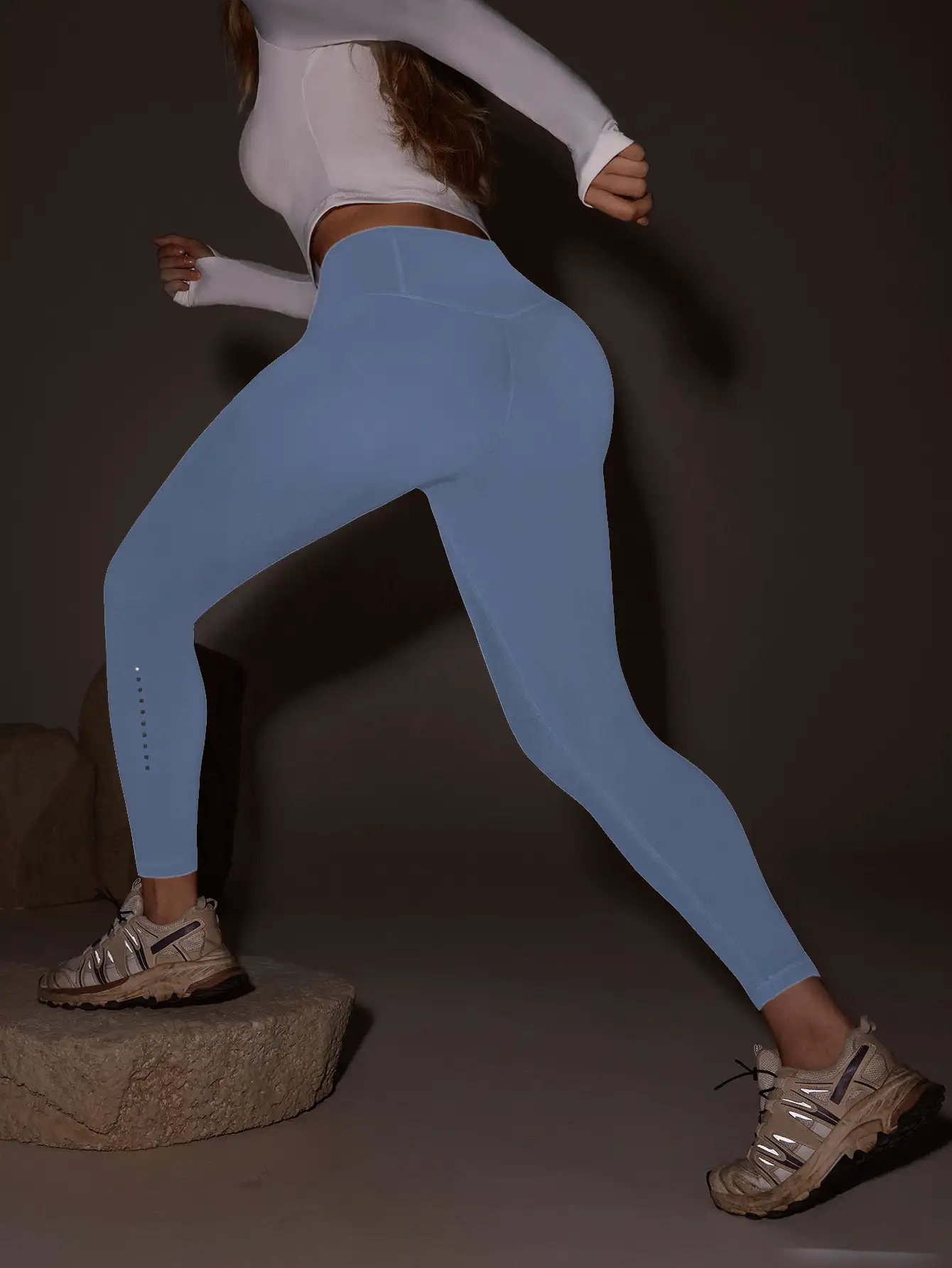 Exploreva Women's Solid Color Fashionable High Waist Elastic Tummy Control Leggings - Baby Blue - View 6