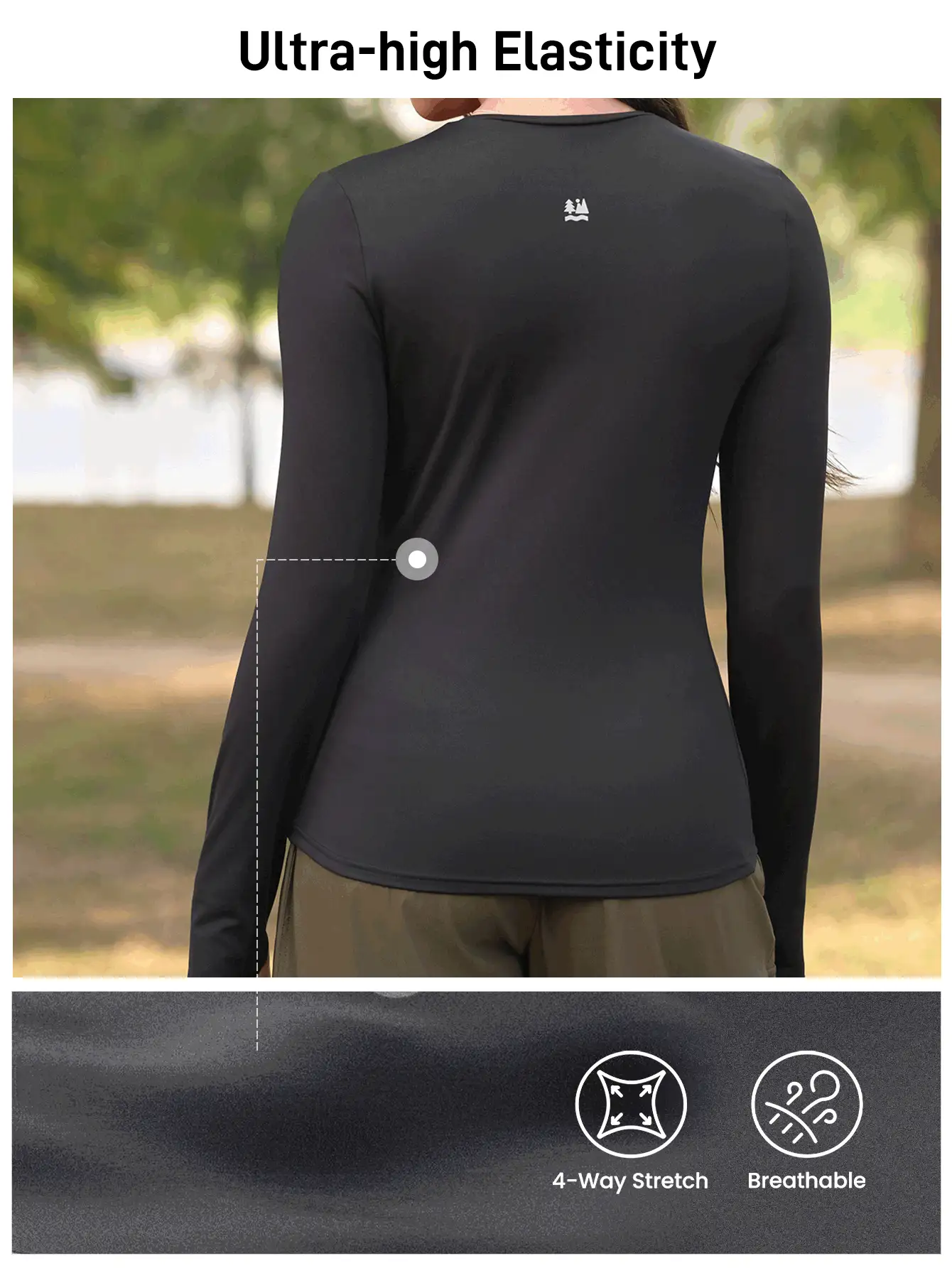 SHEIN Tricou sport pentru femei In My Nature, cu guler rotund, mânecă lungă și cusături contrastante, pentru drumeții și camping - Negru - Vizualizare 8