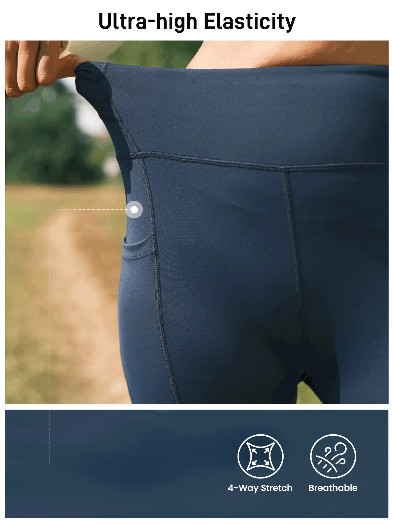 SHEIN In My Nature 女士纯色高腰修身弹力户外打底裤 - 藏蓝色 - 查看 7