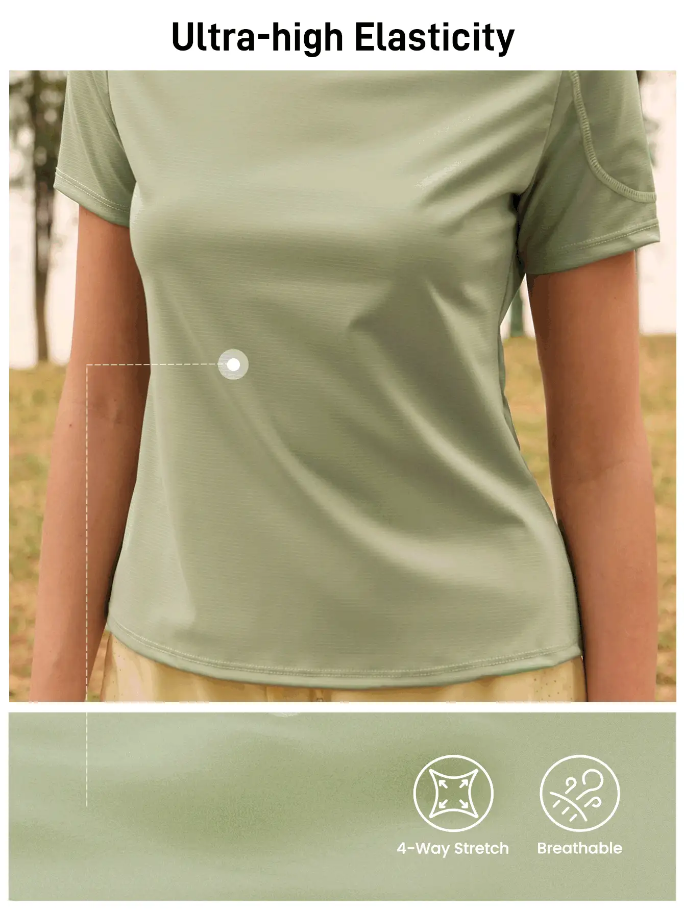 In My Nature 女士纯色圆领短袖休闲户外运动T恤 - 綠色 - 查看 9