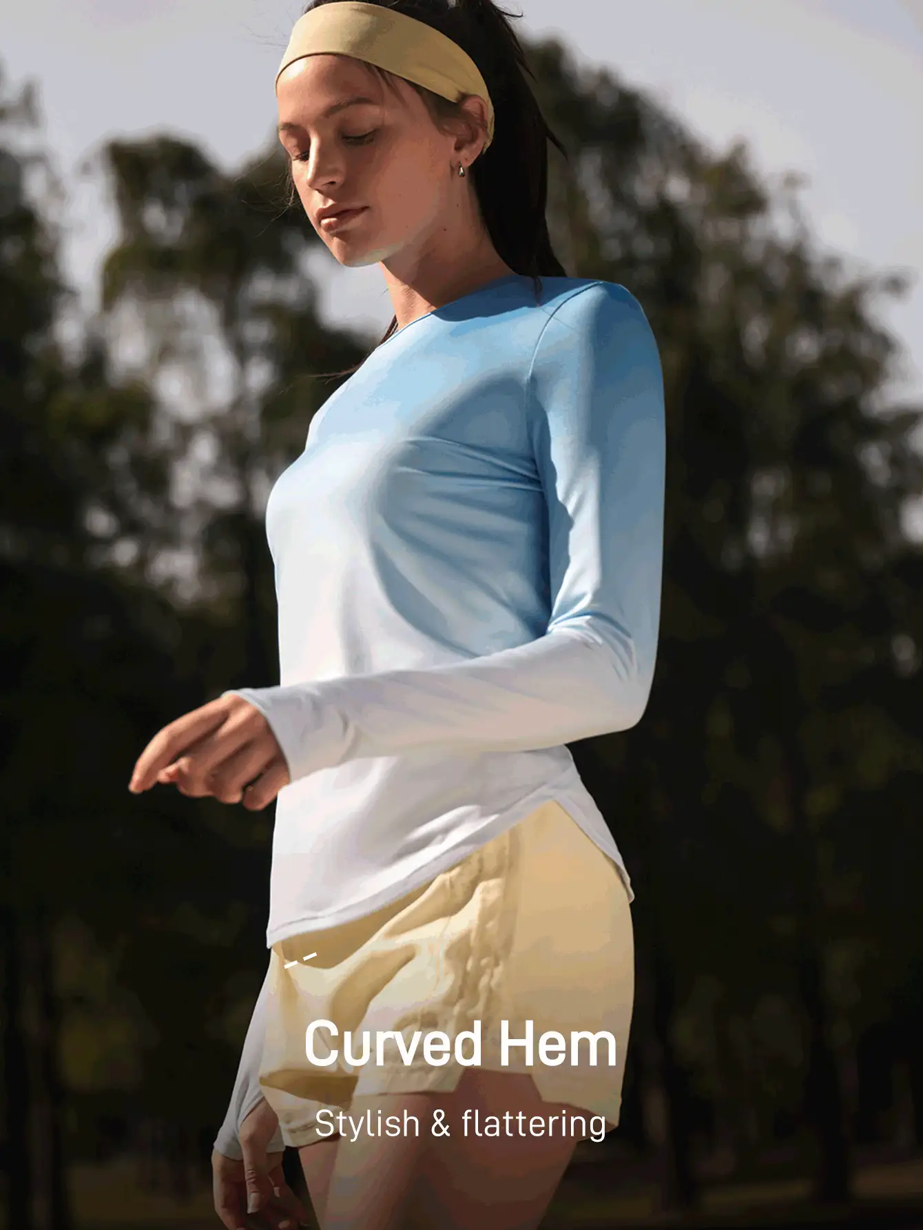 SHEIN In My Nature 女士渐变印花圆领长袖户外T恤，徒步露营运动上衣 - 彩色 - 查看 2