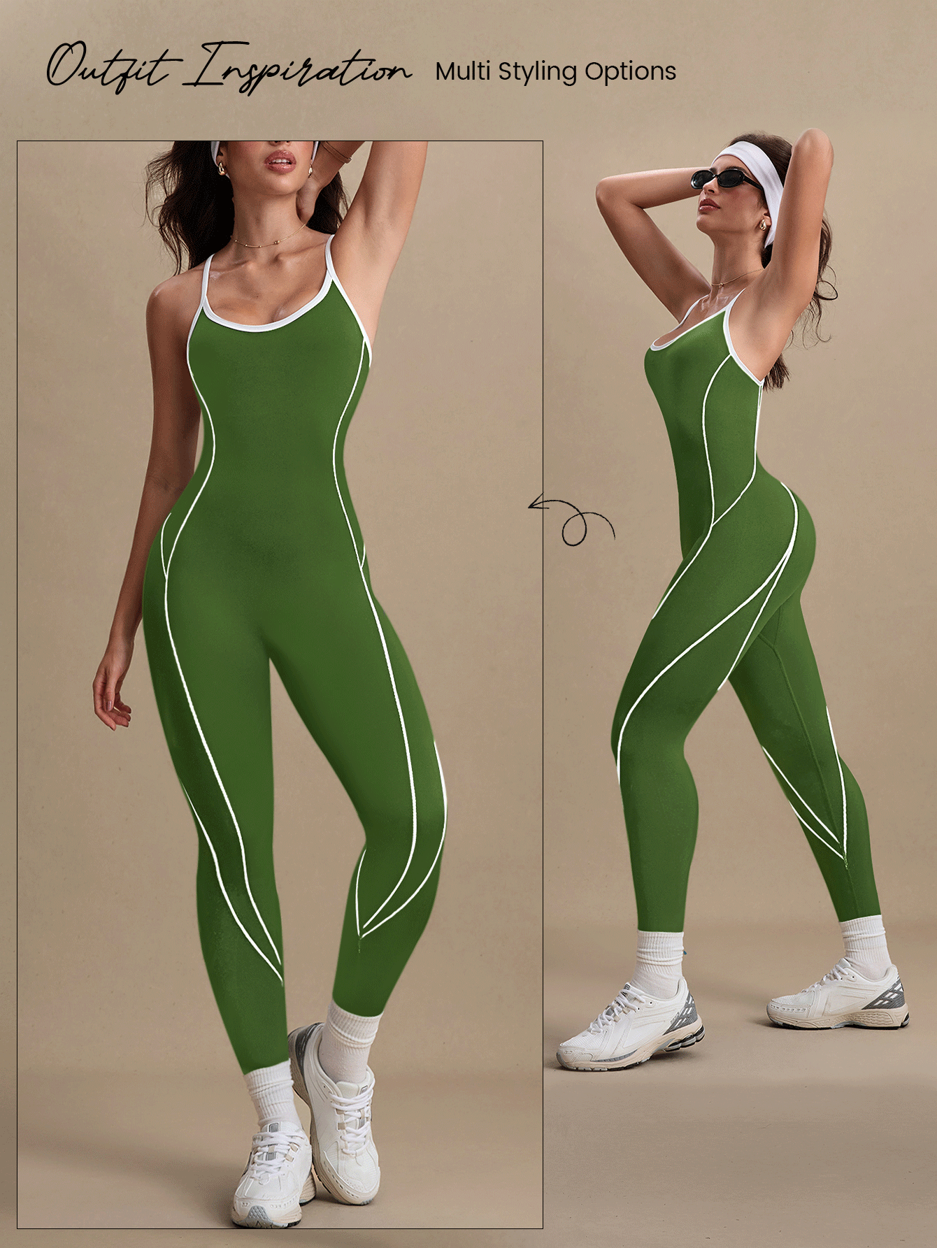 Eassivo Eassivo Mono ajustado sin espalda con ribete de contraste - Verde Oliva - Añade 6