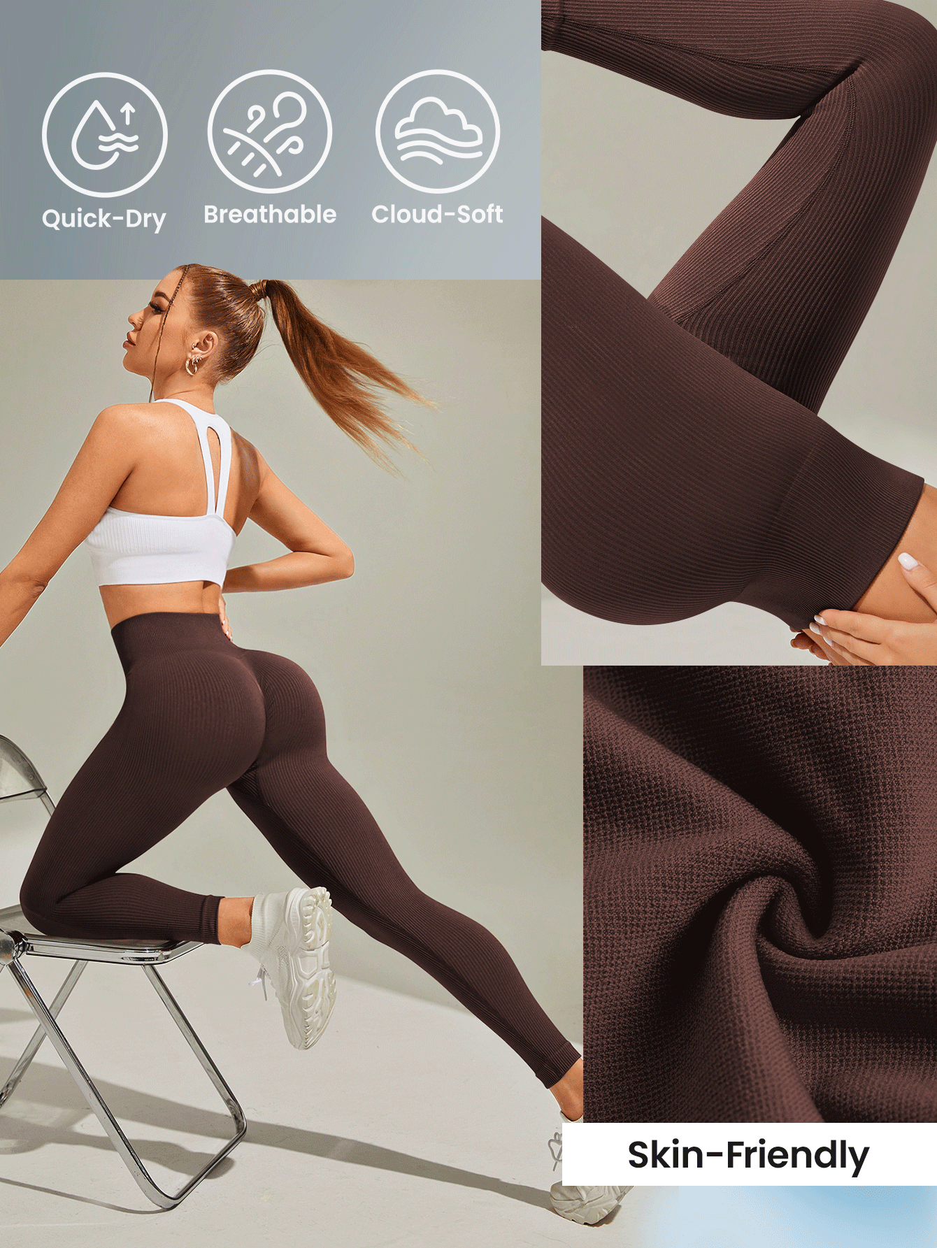 Velisys Quần legging nữ màu trơn cạp cao, không đường may, thích hợp mặc hàng ngày khi tập thể dục. - Nhiều màu - Xem 5