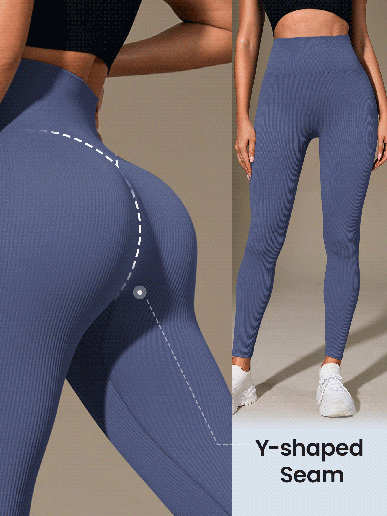 Seamluxe SHEIN Sport 女式高腰罗纹无缝修身打底裤 - 云朵柔软 第二层肌肤柔软度 速干透气 四向弹力打底裤 适合跑步 骑行 瑜伽 泡菜球 运动 休闲装，黑色 - 淺藍色 - 查看 8