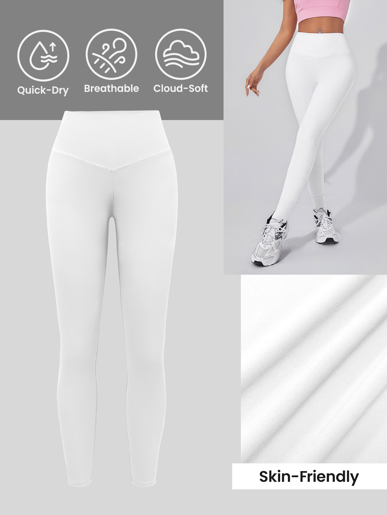 SHEIN Cheerettes Women Solid Color High Waist Casual Fitness Leggings Yoga Pants - White - View 4