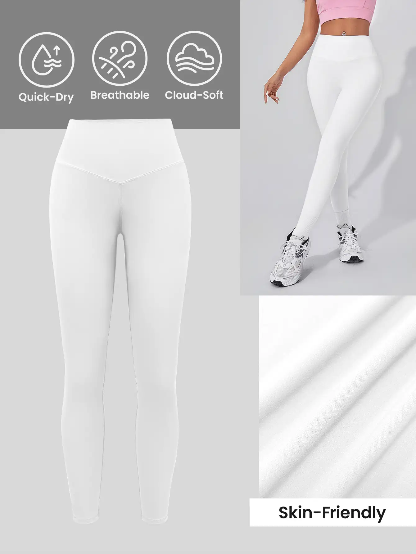 SHEIN Cheerettes 女士纯色高腰休闲健身紧身裤瑜伽裤 - 白色 - 查看 4
