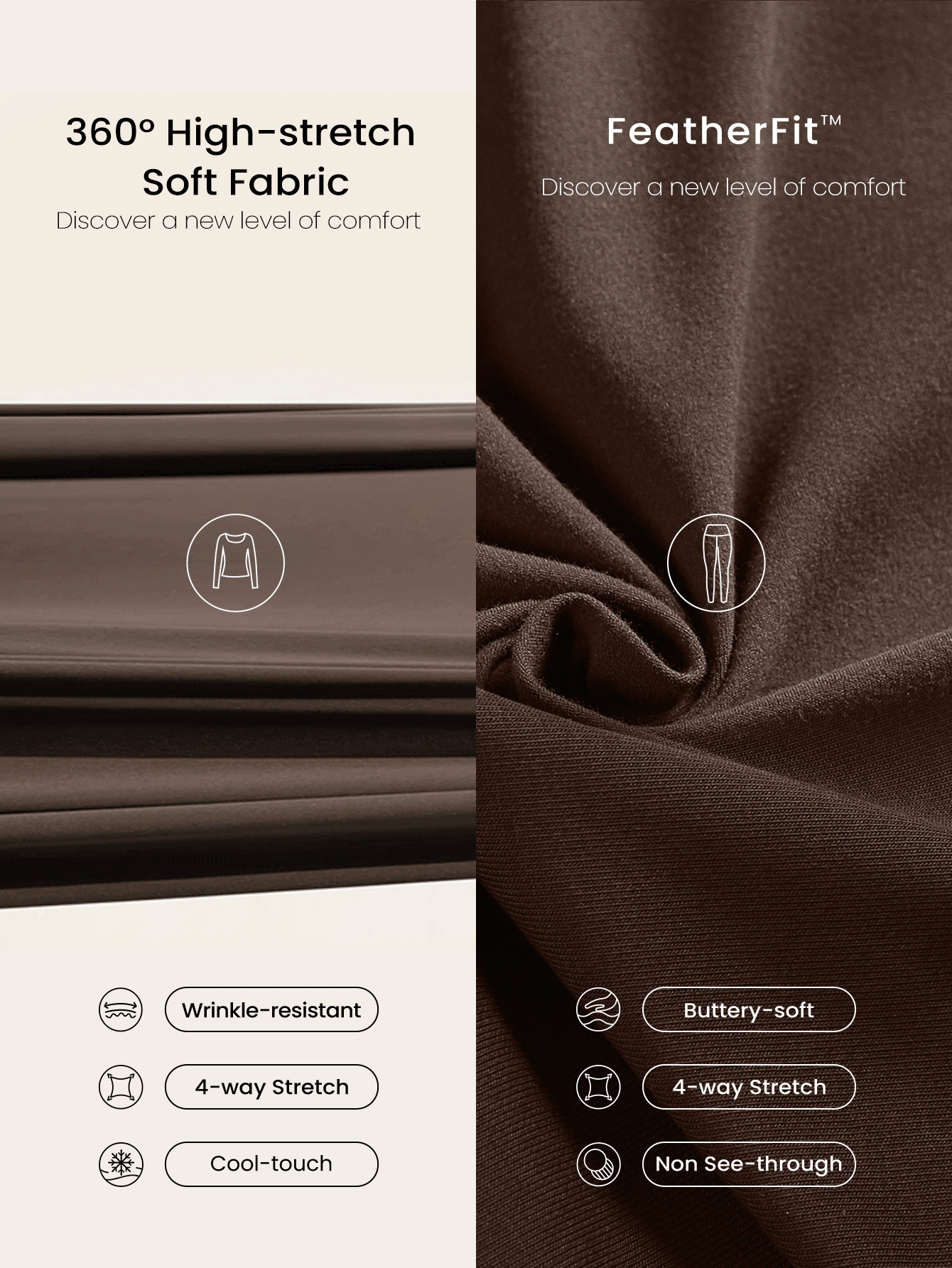 GLOWMODE 情人节每日闪耀超柔软轻盈弹力短袖圆领露脐上衣和 FeatherFit™ 紧身裤套装，低强度日常休闲街头服饰 - 棕色 - 查看 7