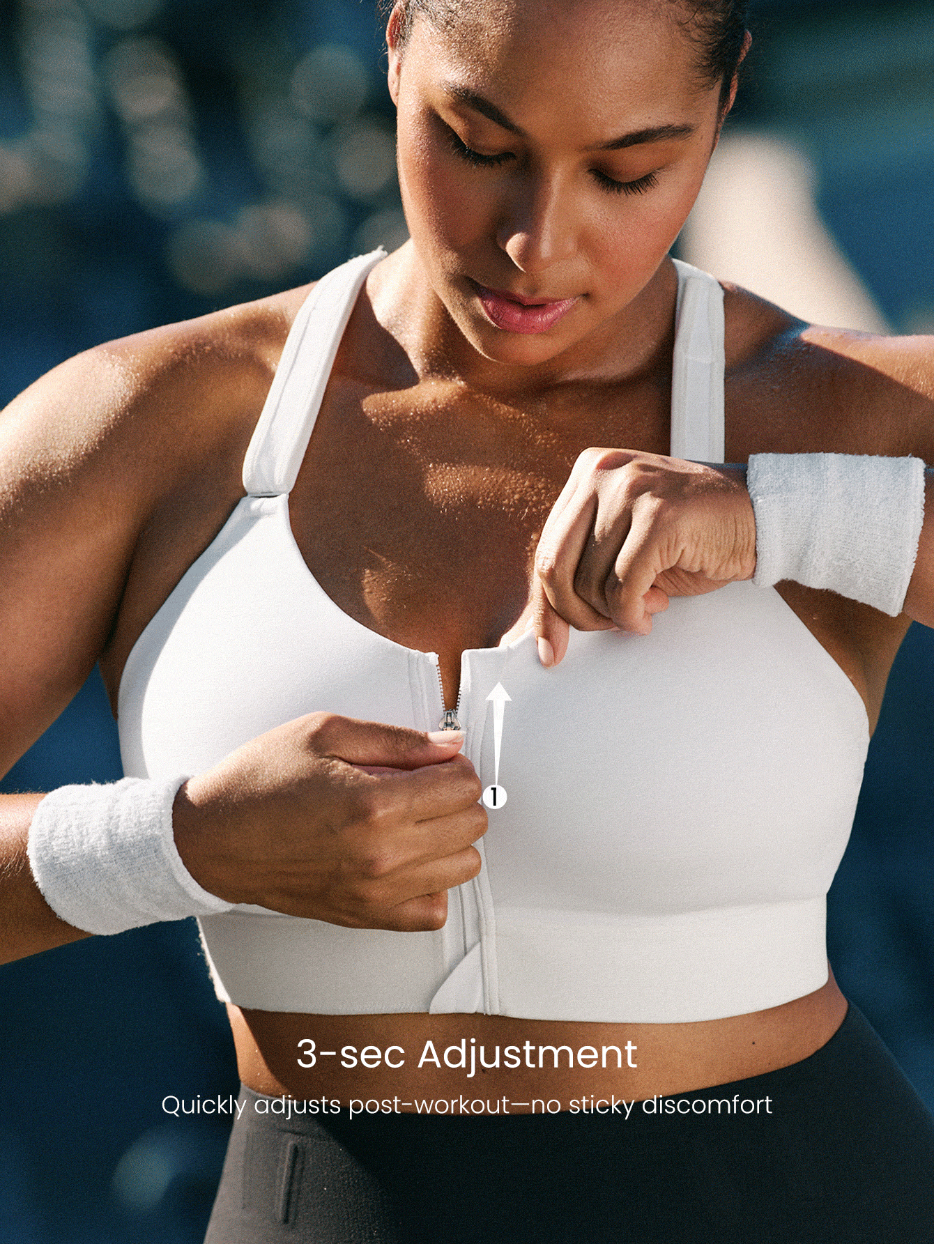 GLOWMODE Plus Size OptiDry Gym Crusher Compressive Quick-Dry Built-In Cups Front Zipper Sports Bra Medium Impact Training Running Workout Gym Wear - White - View 4