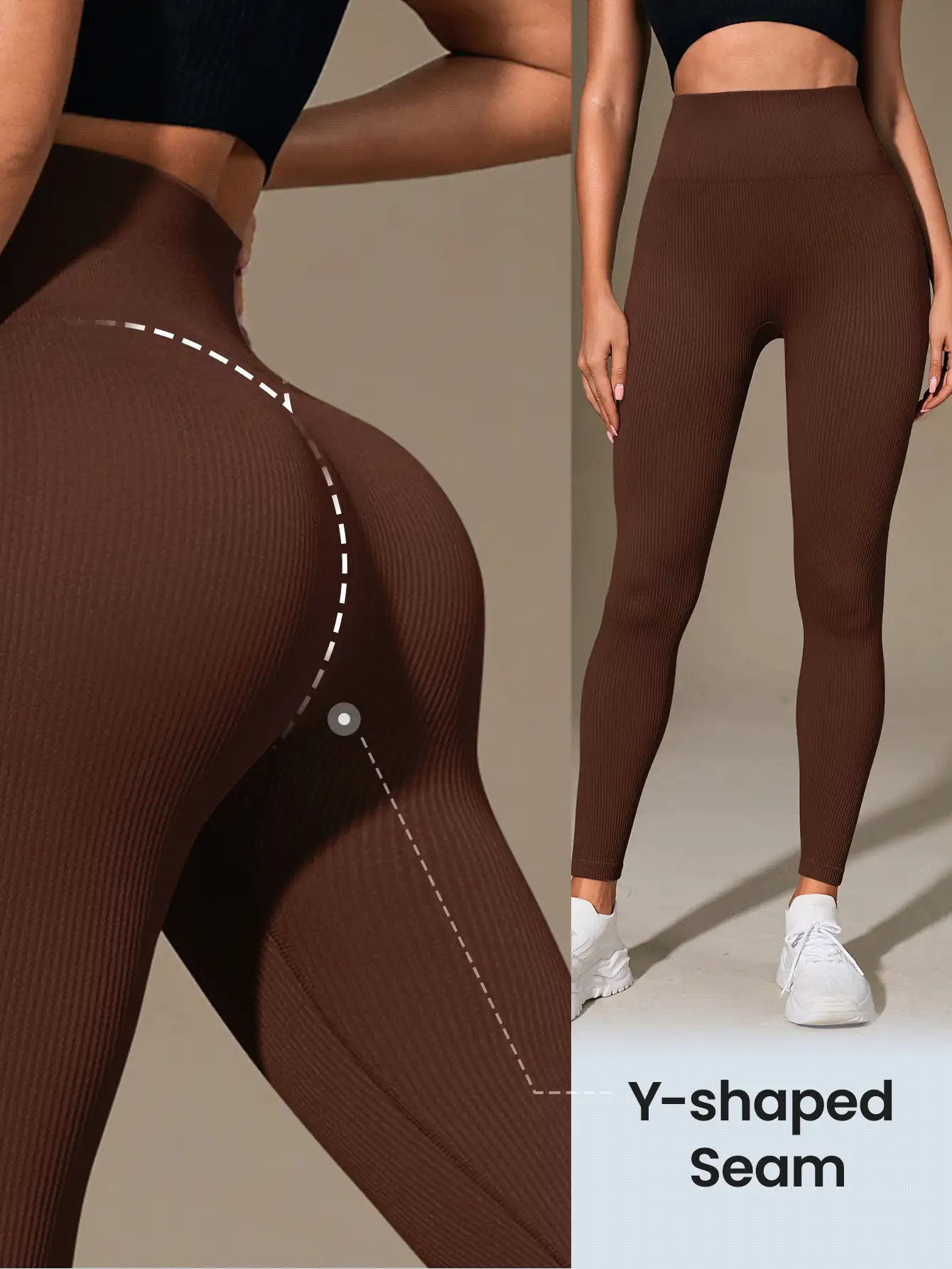 Slayform Slayform 女士纯色宽腰运动紧身裤瑜伽裤 - 棕色 - 查看 7