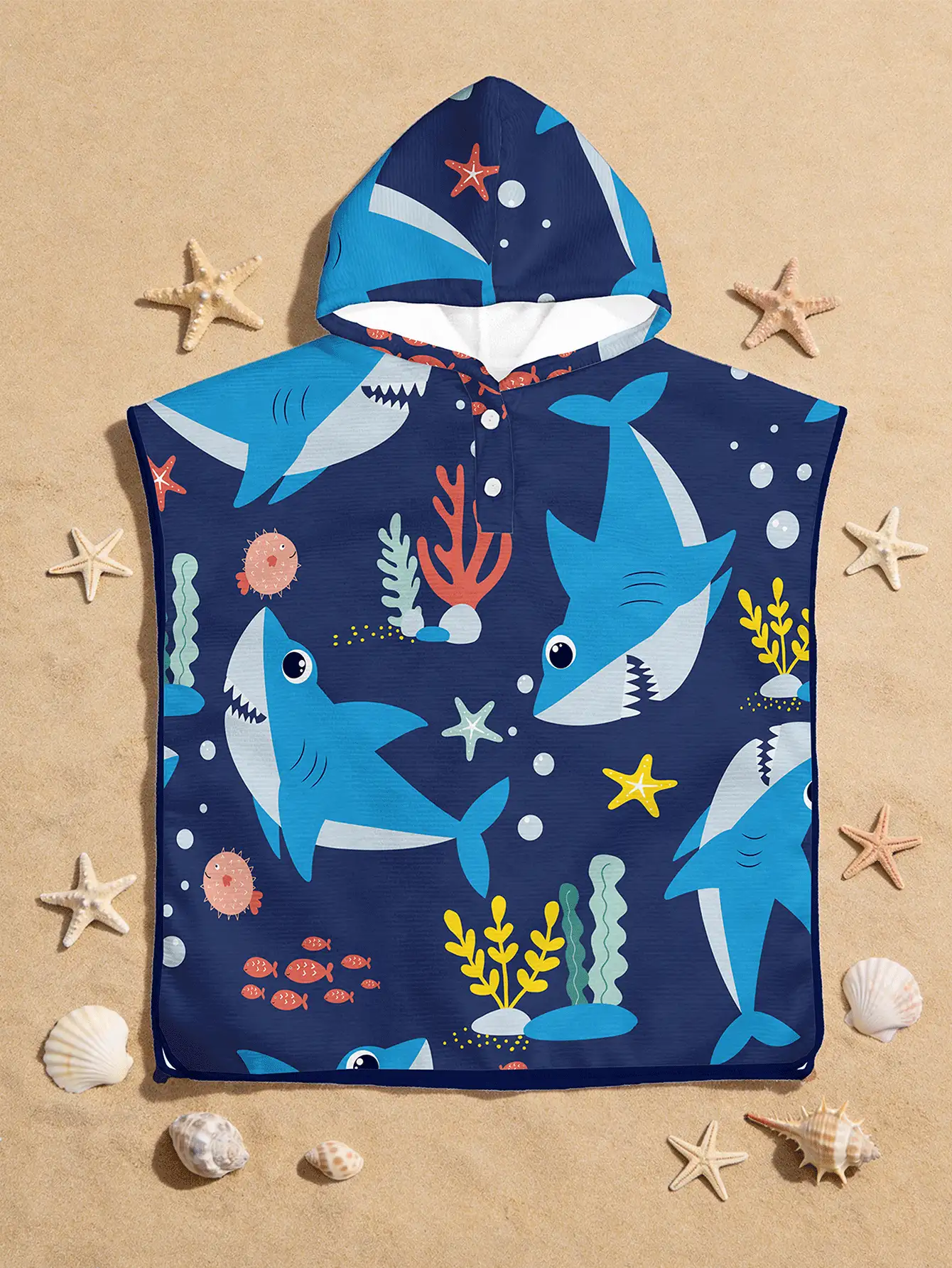 男婴定制连帽泳衣罩衫，婴幼儿尺码齐全，V领连帽斗篷，可作浴巾穿着，沙滩罩衫，沐浴游泳必备 - 白色 - 查看 6