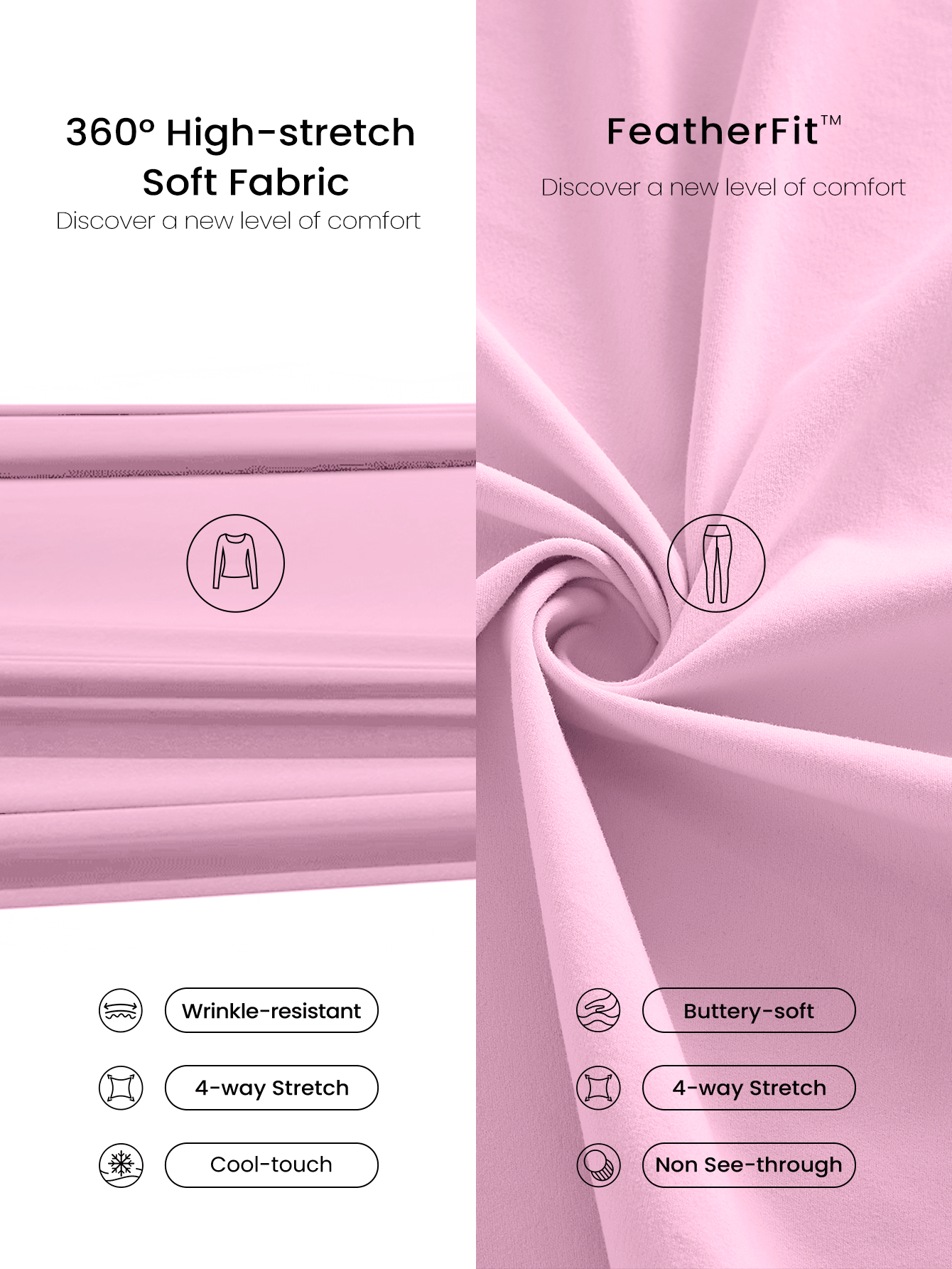 GLOWMODE FeatherFit™ PulseFit Soft Stretchy Sweat-Wicking Slim-Fit Long Sleeve Top And Legging Set Low Impact Yoga Pilates Studio Daily Active Wear - Baby Pink - View 6