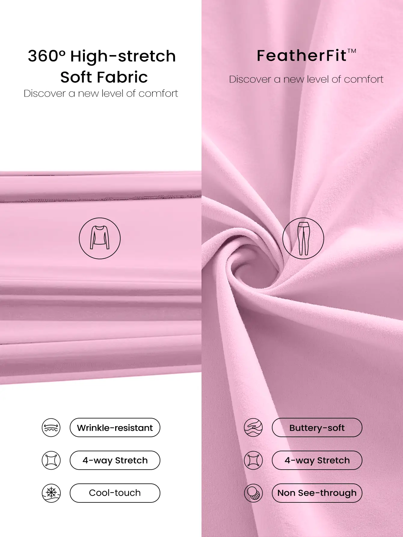 GLOWMODE FeatherFit™ PulseFit Soft Stretchy Sweat-Wicking Slim-Fit Long Sleeve Top And Legging Set Low Impact Yoga Pilates Studio Daily Active Wear - Baby Pink - View 6