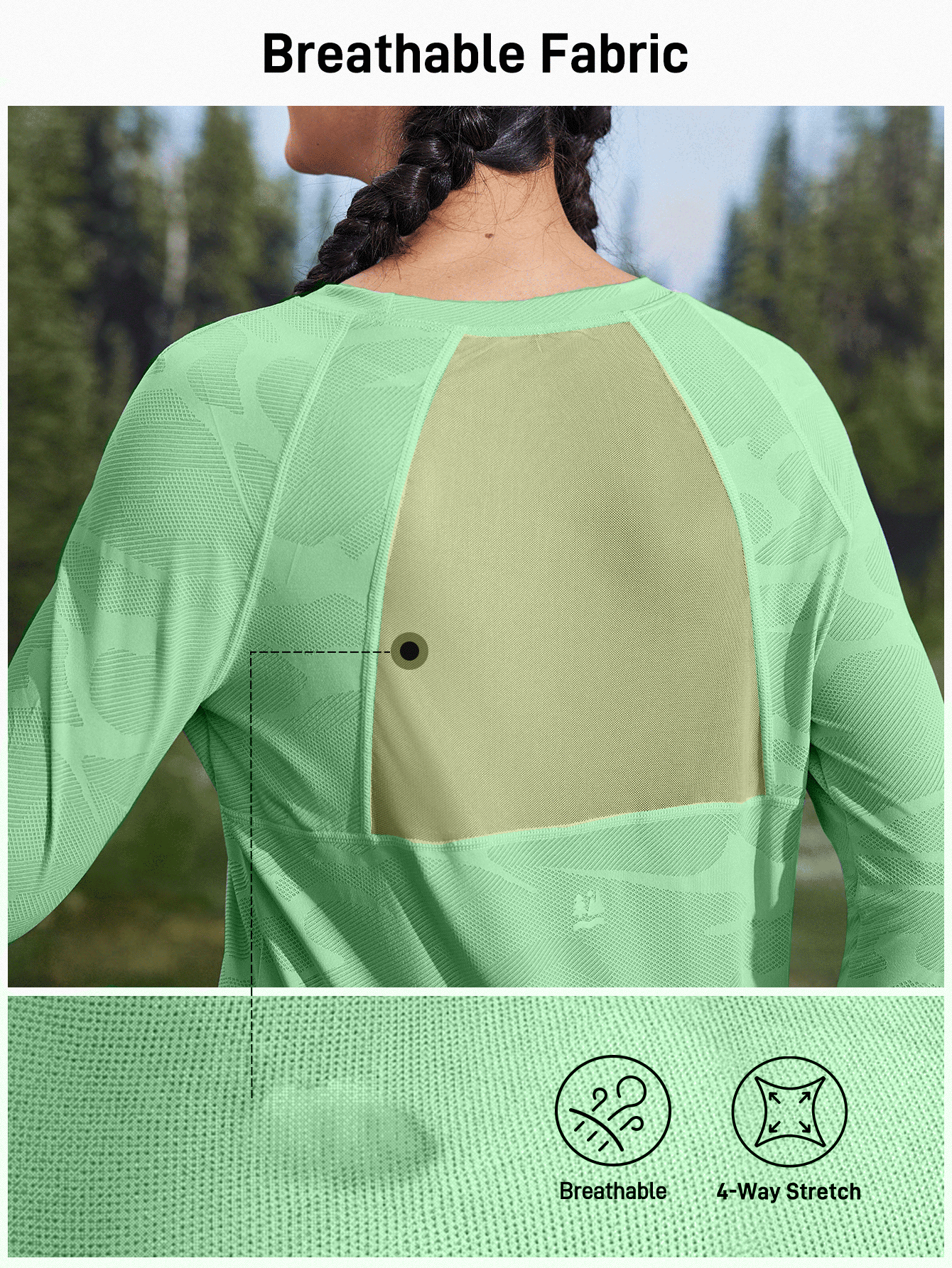 In My Nature 女士透气网眼拼接瑜伽/普拉提/跑步/健身T恤，高弹力，亲肤，紫色，露指设计，适合夏季户外运动 - 綠色 - 查看 3