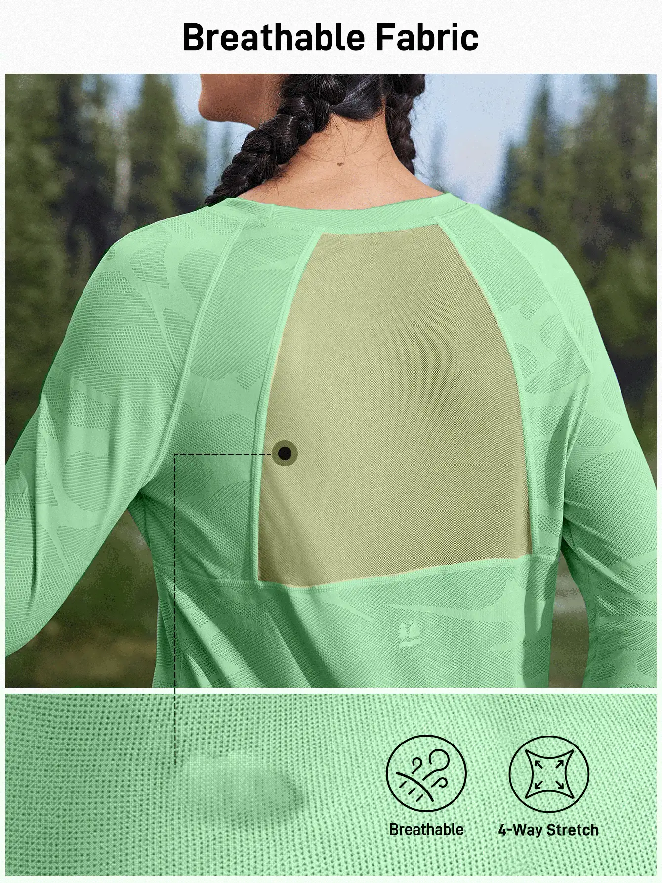 In My Nature 女士透气网眼拼接瑜伽/普拉提/跑步/健身T恤，高弹力，亲肤，紫色，露指设计，适合夏季户外运动 - 綠色 - 查看 3