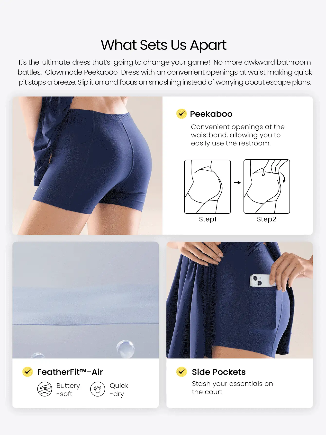 Confidently You Built-In Cups Ultra High-Rise Back Twist Design Side Split Hem Built-In Shorts Side Pockets Non-Slip Grips Scoopneck Babydoll Style Dress Daily Casual Wear