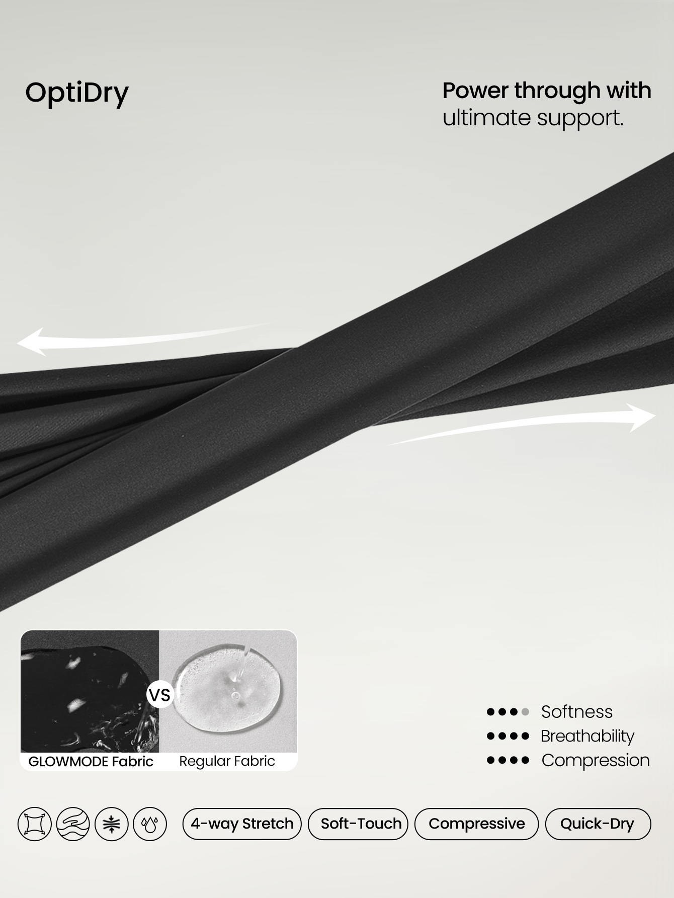 GLOWMODE OptiDry Double The Glow Soft Quick-Dry Compressive Double Layer Yoga Style Waist Built-In Adjustable Drawstring Waist Underwear Anti-Bacterial Running Shorts Medium Impact Training Gym Studio Running Jogging Daily Active Wear - Black - View 6