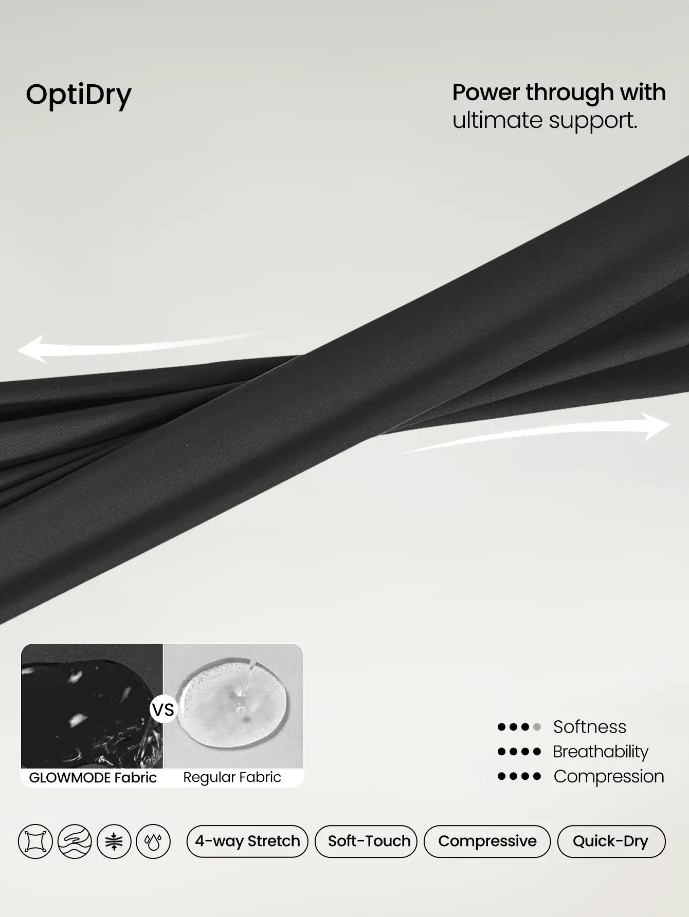 GLOWMODE OptiDry Double The Glow Soft Quick-Dry Compressive Double Layer Yoga Style Waist Built-In Adjustable Drawstring Waist Underwear Anti-Bacterial Running Shorts Medium Impact Training Gym Studio Running Jogging Daily Active Wear - Black - View 6