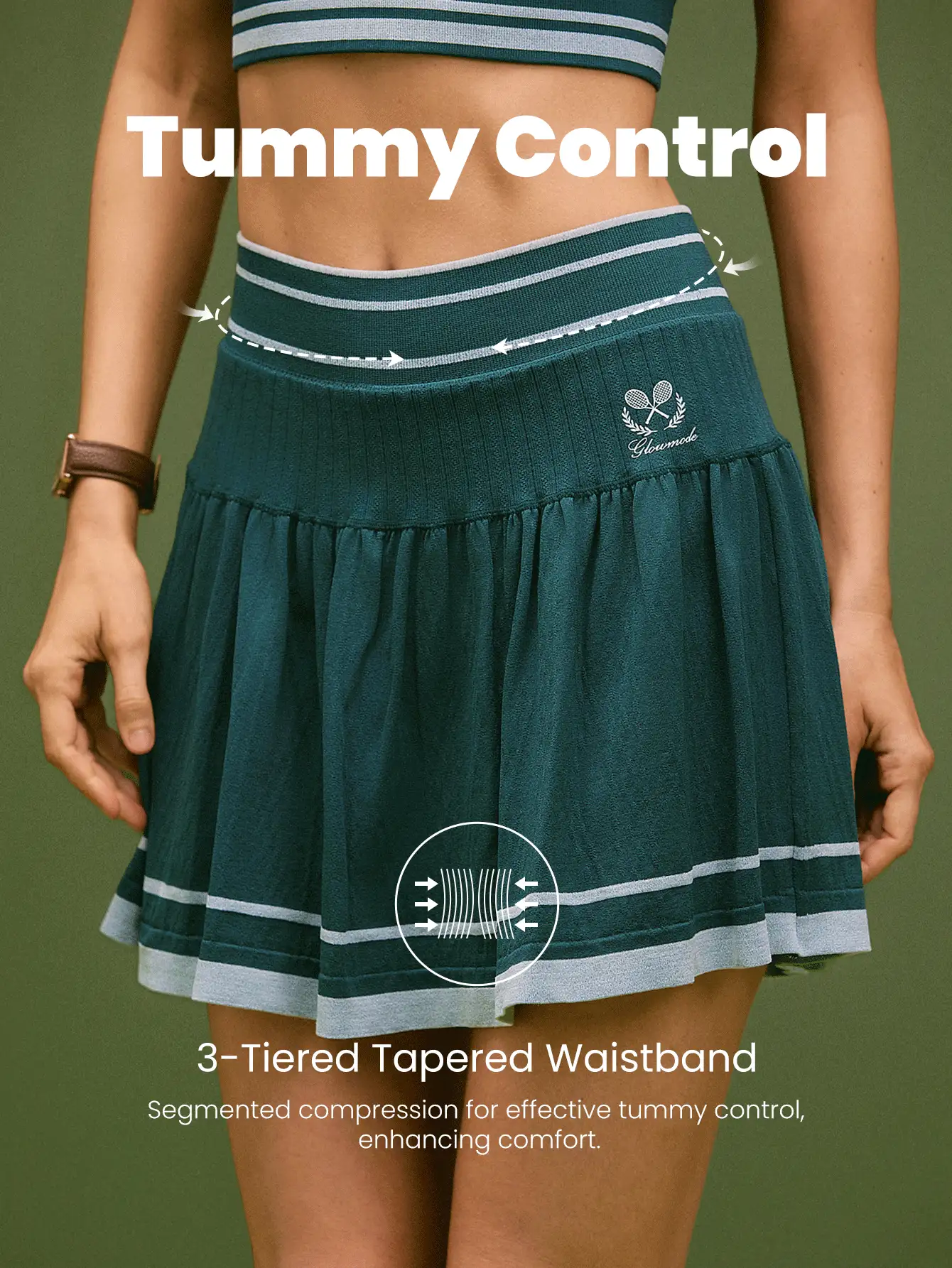 Stay Unstoppable Second-Skin Seamless Sweat-Wicking Quick-Dry Tummy Control Built-In Shorts Side Pockets Two-Tone Pleated Skirt Low Impact Tennis Golf Pickleball Daily Casual Wear