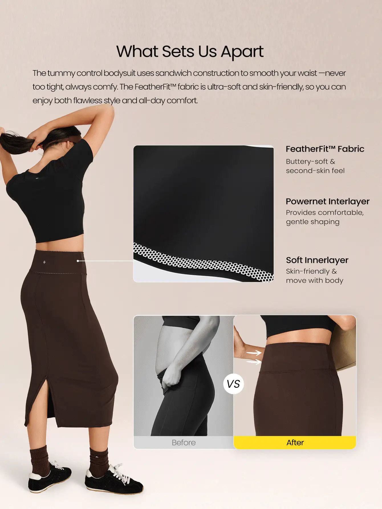 GLOWMODE Metro Moves 吸湿速干 UPF 50+ 塑形收腹长裙，日常休闲街头风 - 棕色 - 查看 2