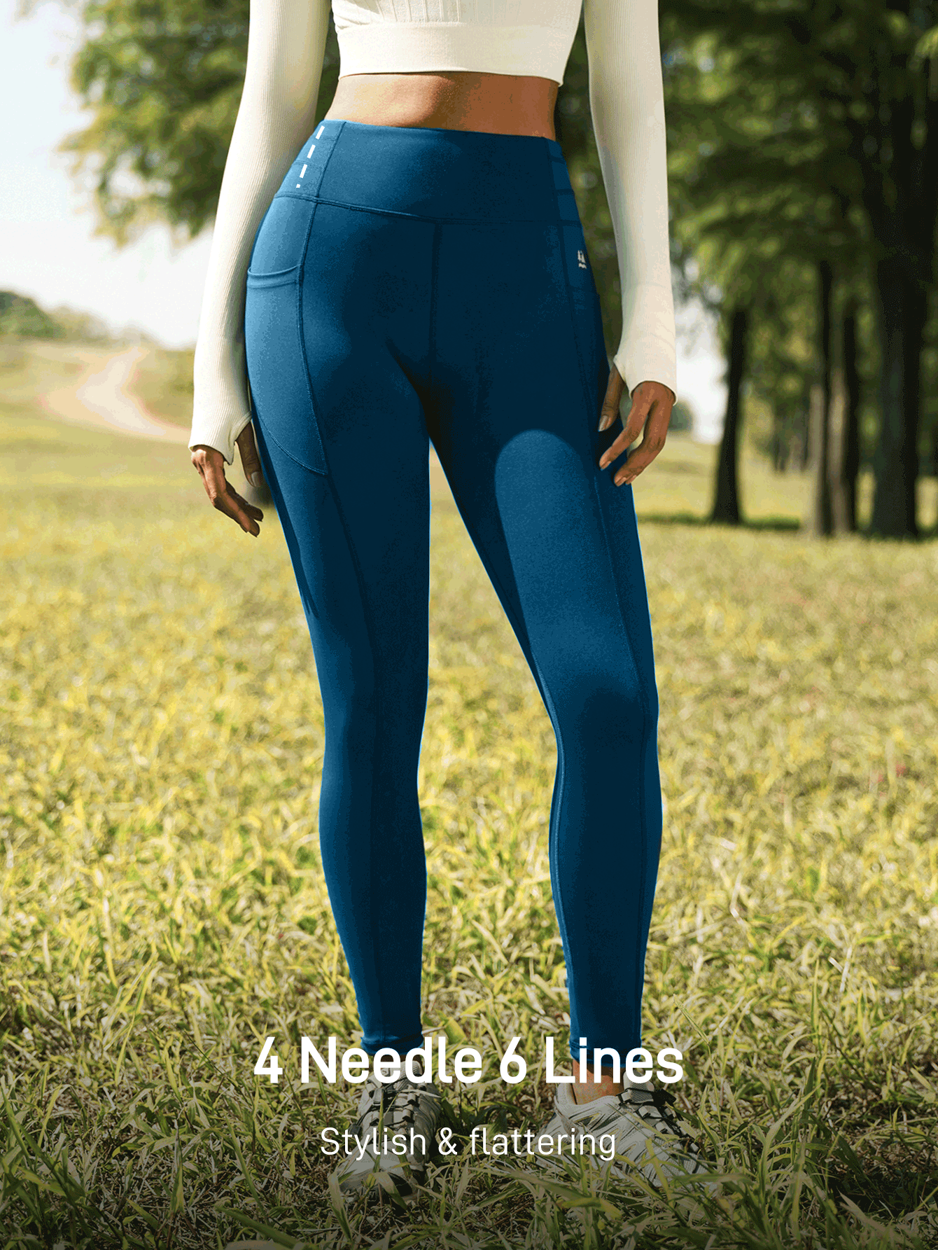 SHEIN In My Nature Quần legging nữ màu trơn cạp cao mặc ngoài trời - Màu xanh lá cây đậm - Xem 3