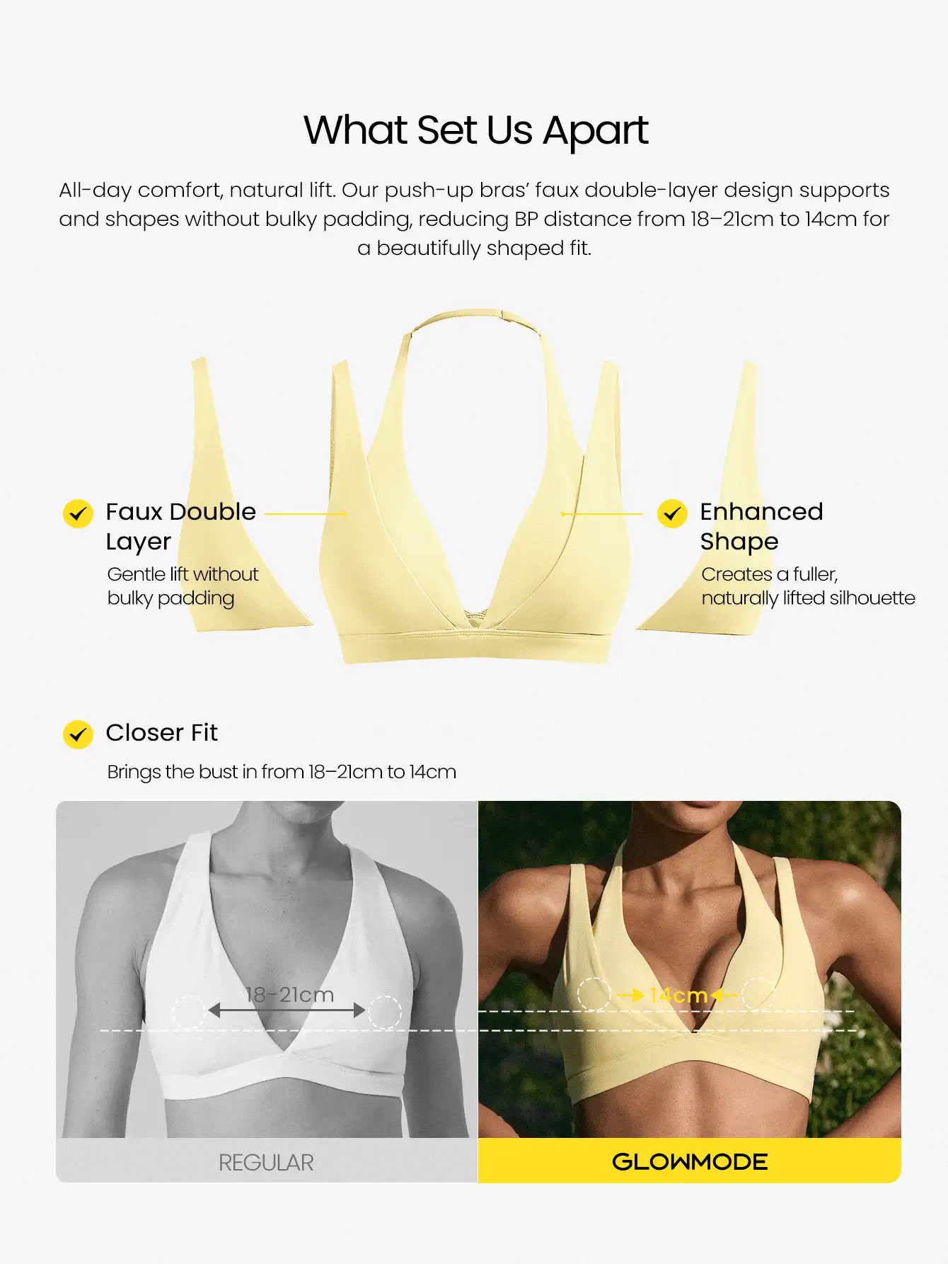 GLOWMODE FeatherFit™-Sculpt Double Glow Buttery-Soft Stretchy Removable Cups Push-Up Adjustable Halterneck 2 In 1 Style Sports Bra Running Workout Gym - French Vanilla - View 3