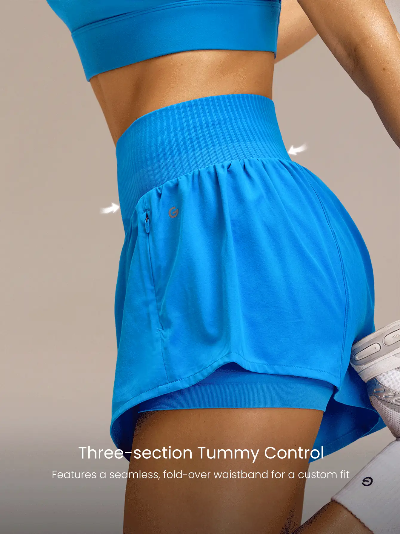 GLOWMODE 3" VitalSwift Miles Ahead leichte, schnelltrocknende, dehnbare, geruchskontrollierende nahtlose Shorts mit umklappbarem Bund für Training, Tennis, Laufen, Fitness - Blue Power - Übersicht 5