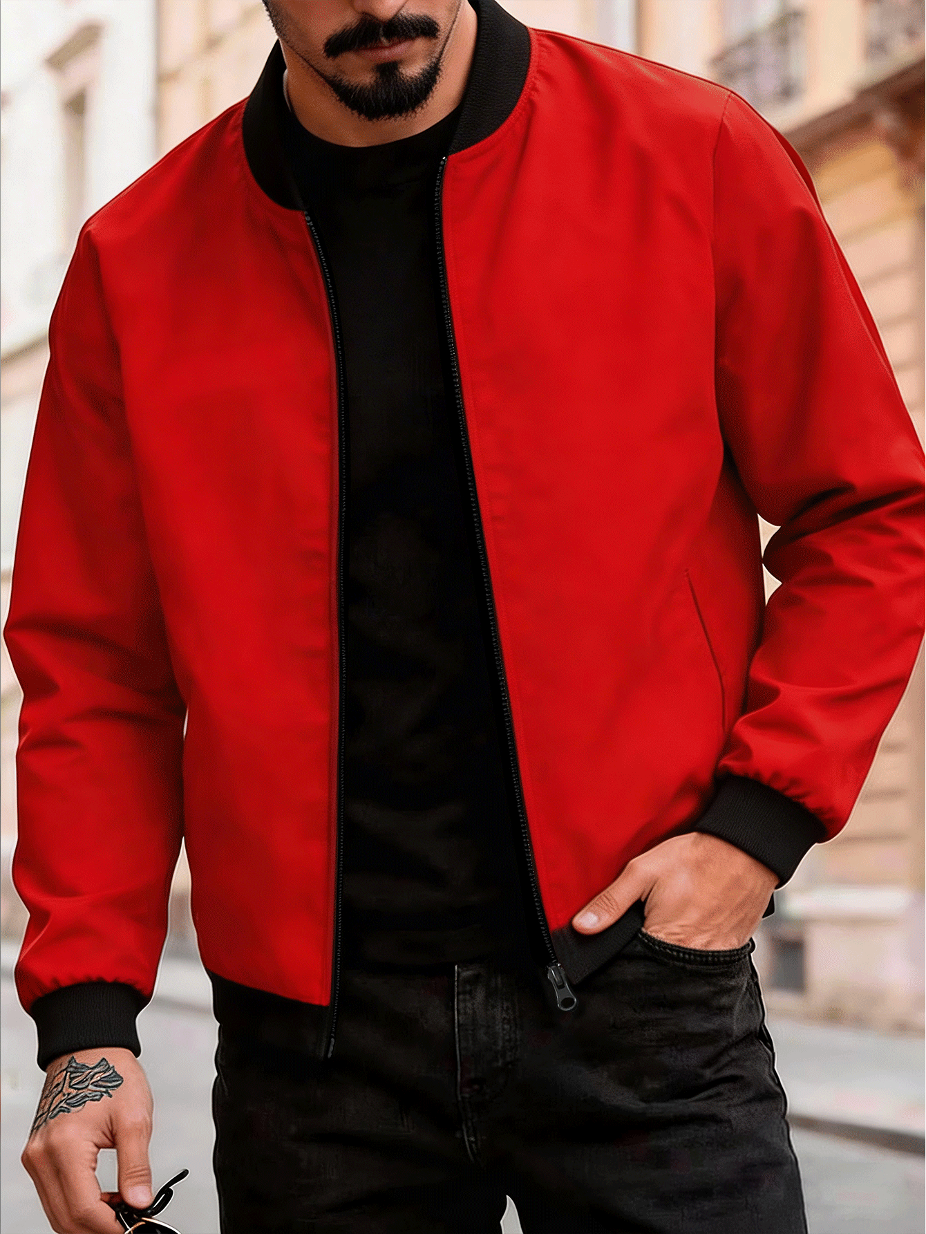 Manfinity Homme Conjunto de chaqueta casual y versátil para hombres, primavera/otoño - Negro - Añade 2