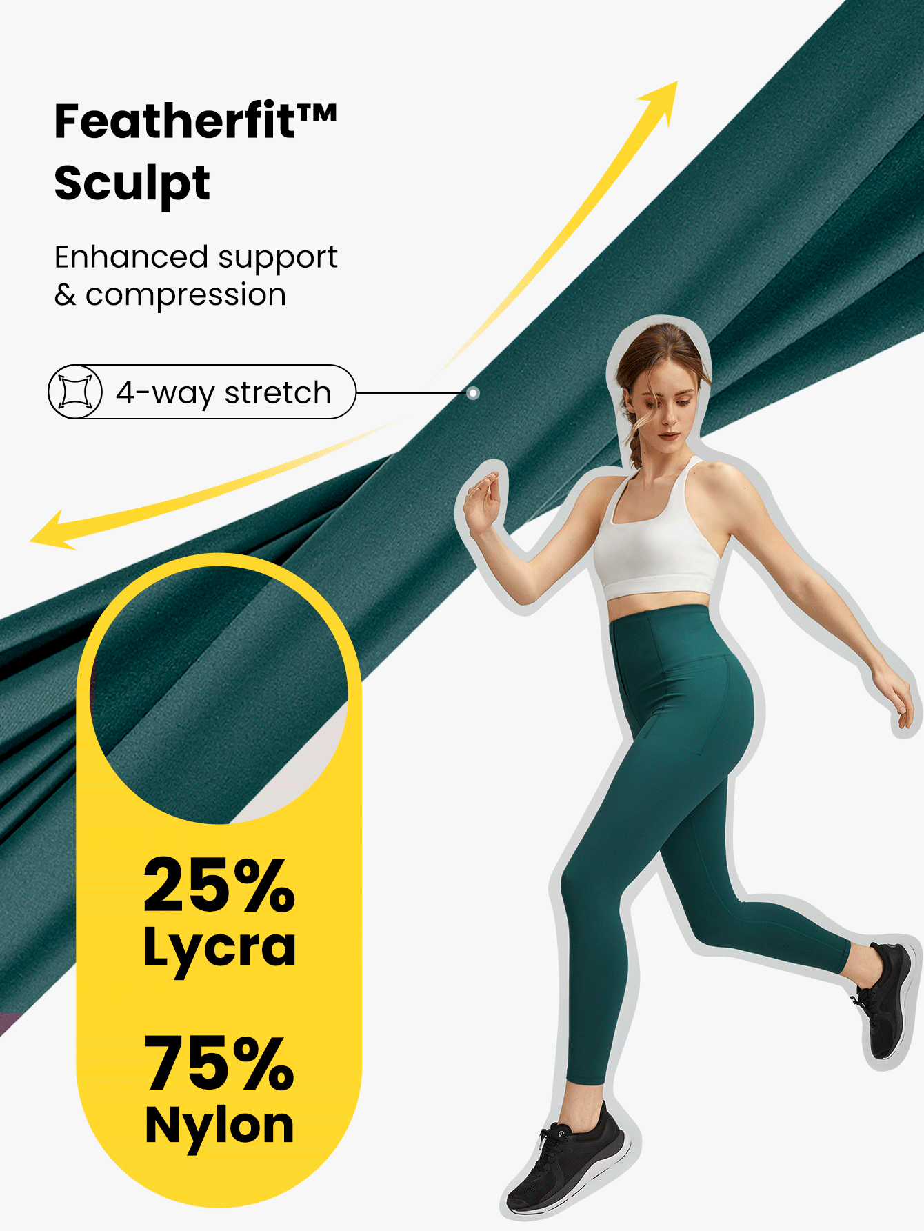 GLOWMODE Quần legging định hình bụng FeatherFit™ 24" cài nút, cạp cao, tác động trung bình, dùng để tập luyện hàng ngày tại phòng tập - Màu xanh lá cây đậm - Xem 6