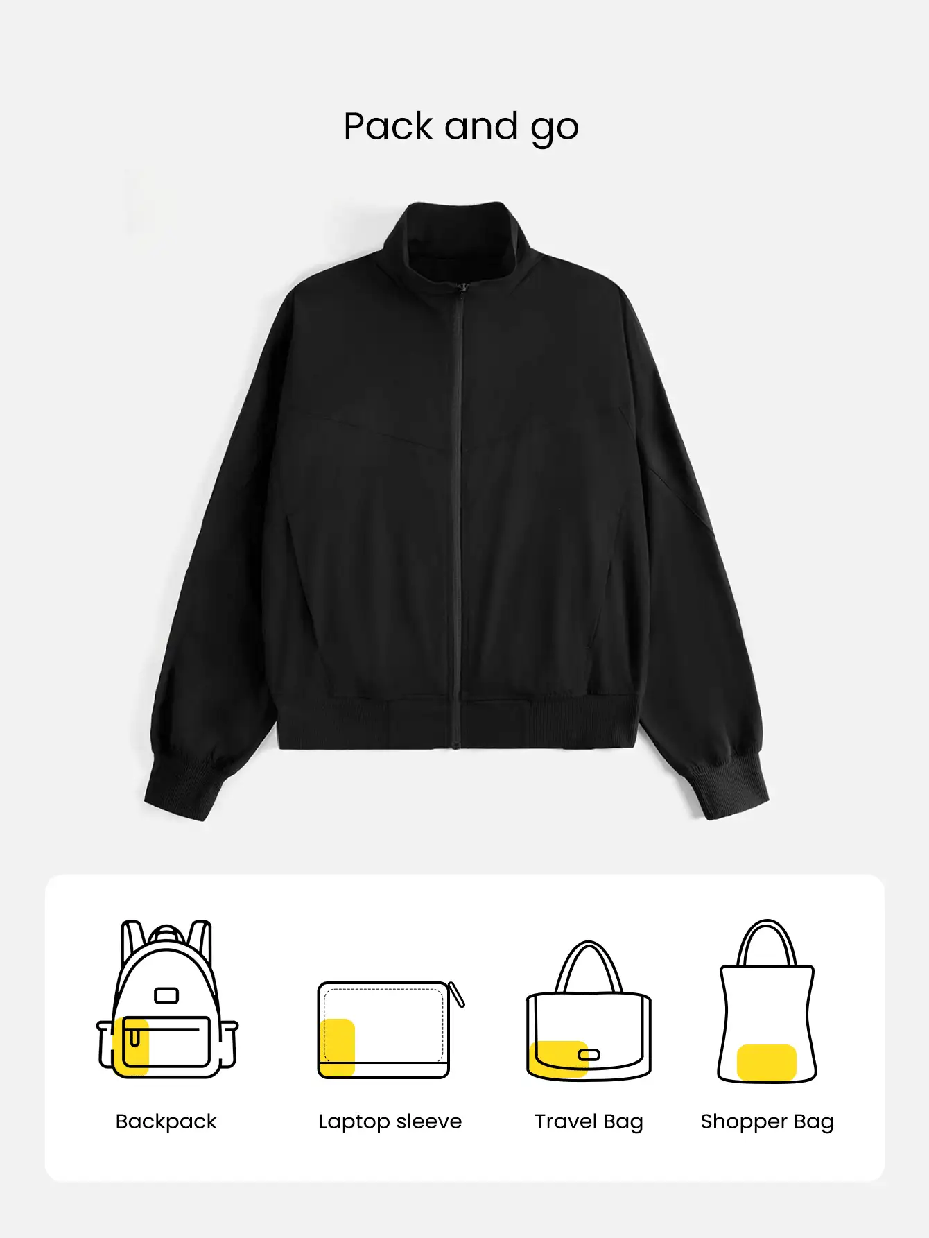 Go With The Glow Waist-Length Sunproof Water-Resistant Elastic Ribbed Cuffs Hem Two-Way Zipper Back Pocket Packable Relaxed Fit Bomber Jacket Travel Running Jogging Outdoor Daily Active Wear
