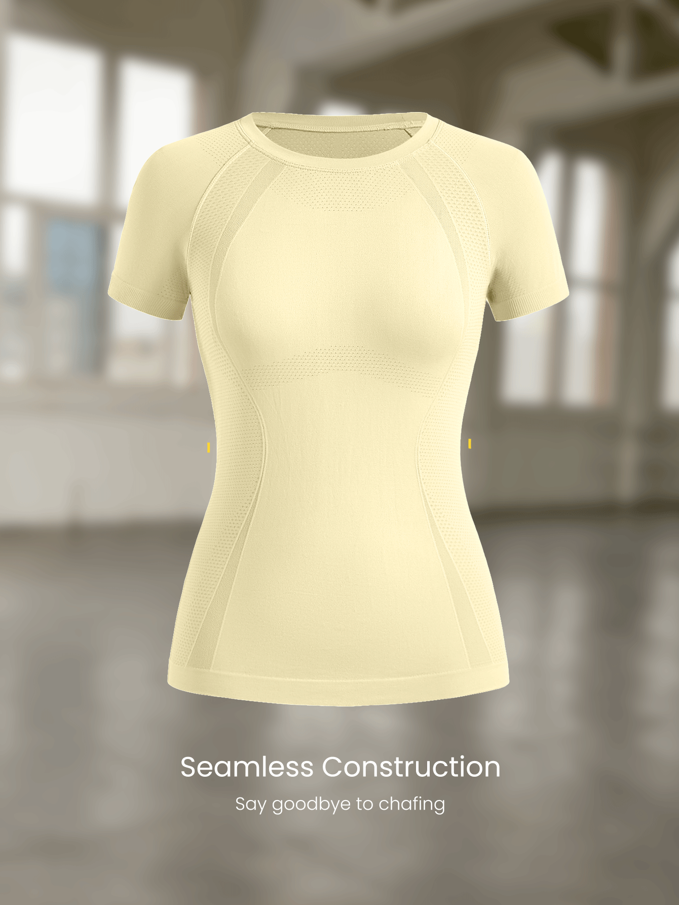 GLOWMODE 无缝修身短袖运动T恤 夏季健身运动上衣 - 黃色 - 查看 6