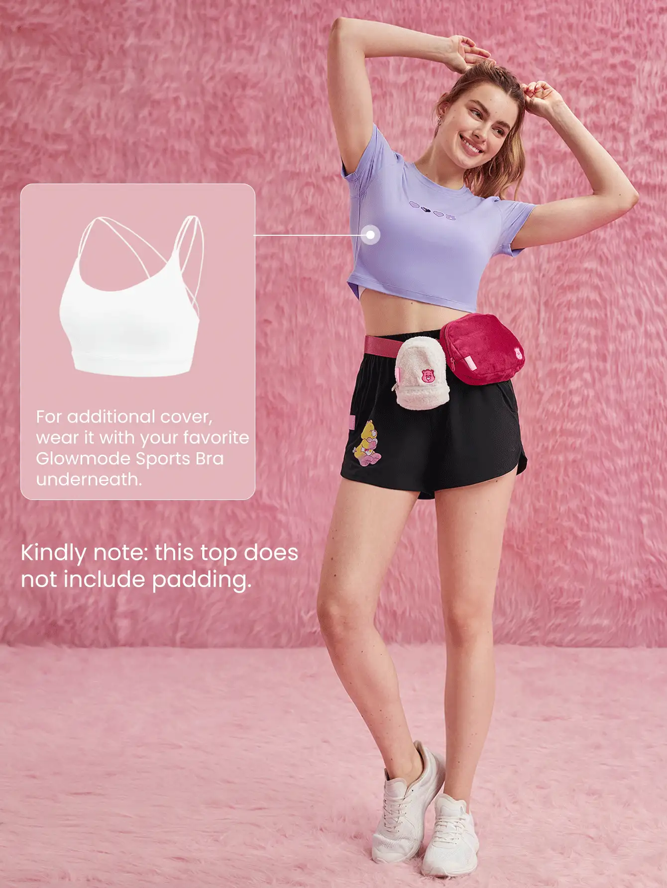 GLOWMODE X Care Bears™ Pima Cotton thêu Slim Fit Áo thun crop top thường ngày - Màu tím - Xem 6