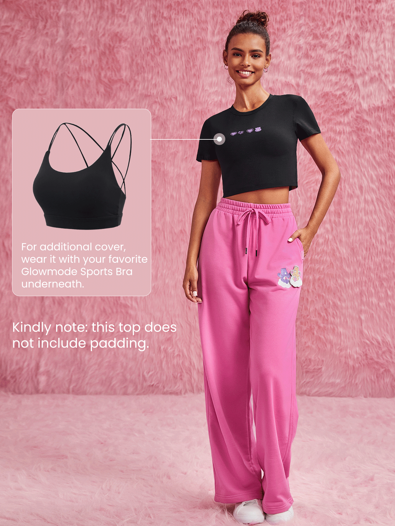 GLOWMODE X Care Bears™ Pima Cotton thêu Slim Fit Áo thun crop top thường ngày - màu đen - Xem 5