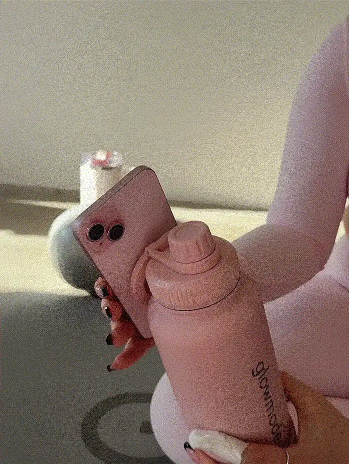 GLOWMODE 34 OZ Sip And Go Double-Layer Stainless Steel Loop Handle Magnetic Phone Holder Non-Slip Base Water Bottle Daily Casual Office Active - Red - View 2