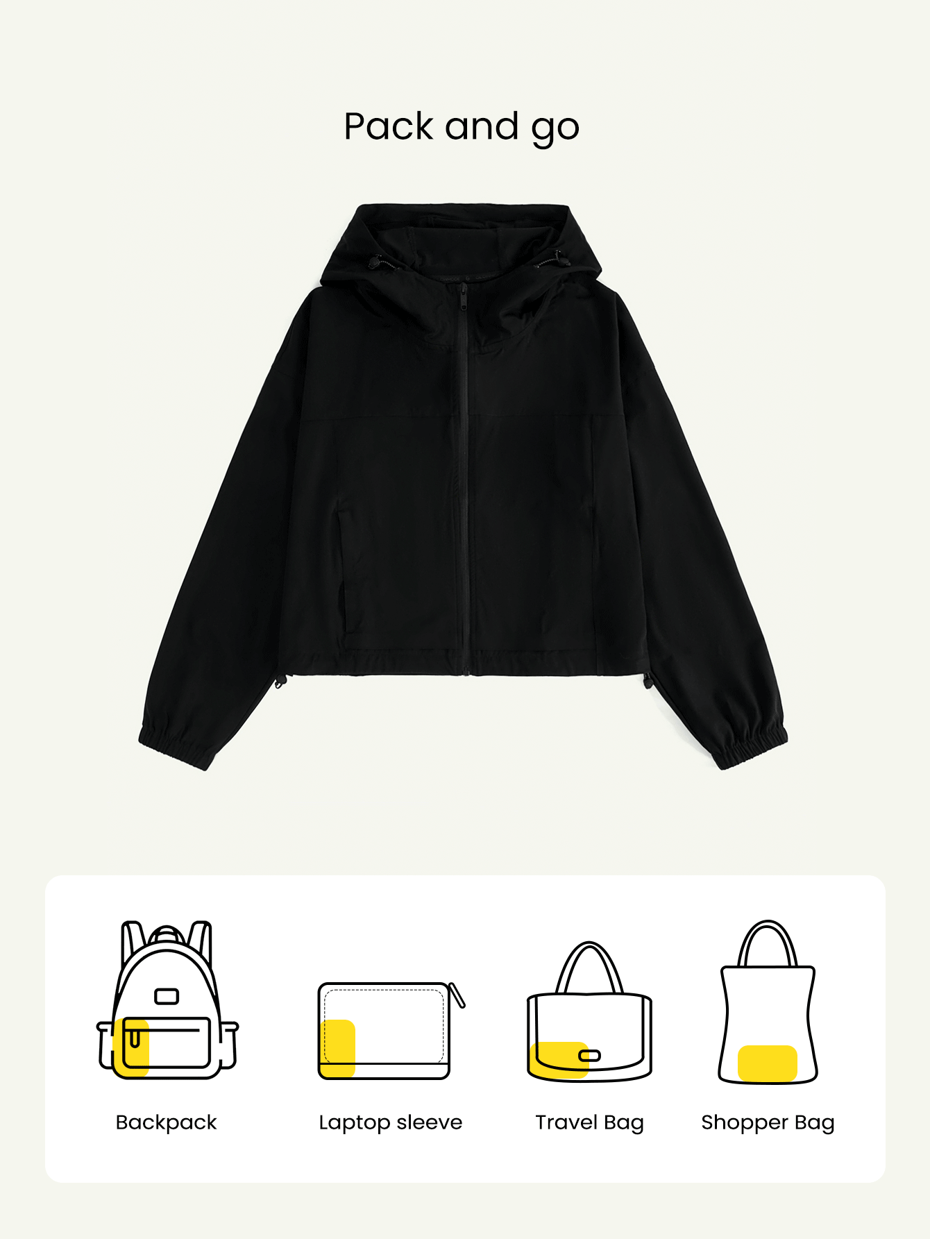 GLOWMODE Steady Strides Waist-Length Sunproof Water-Resistant Drawstring Side Pockets Relaxed Fit Zip-Up Packable Hoodie Travel Running Jogging Outdoor Workout Gym Daily Active Wear - White - View 2