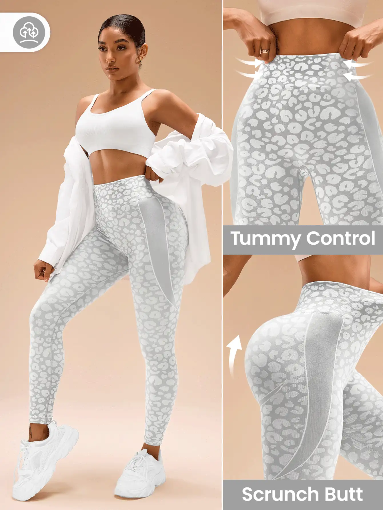 Gameset SHEIN Sport Gray & White Leopard Print Jacquard Seamless Leggings Yoga Women Pants - Grey - View 8