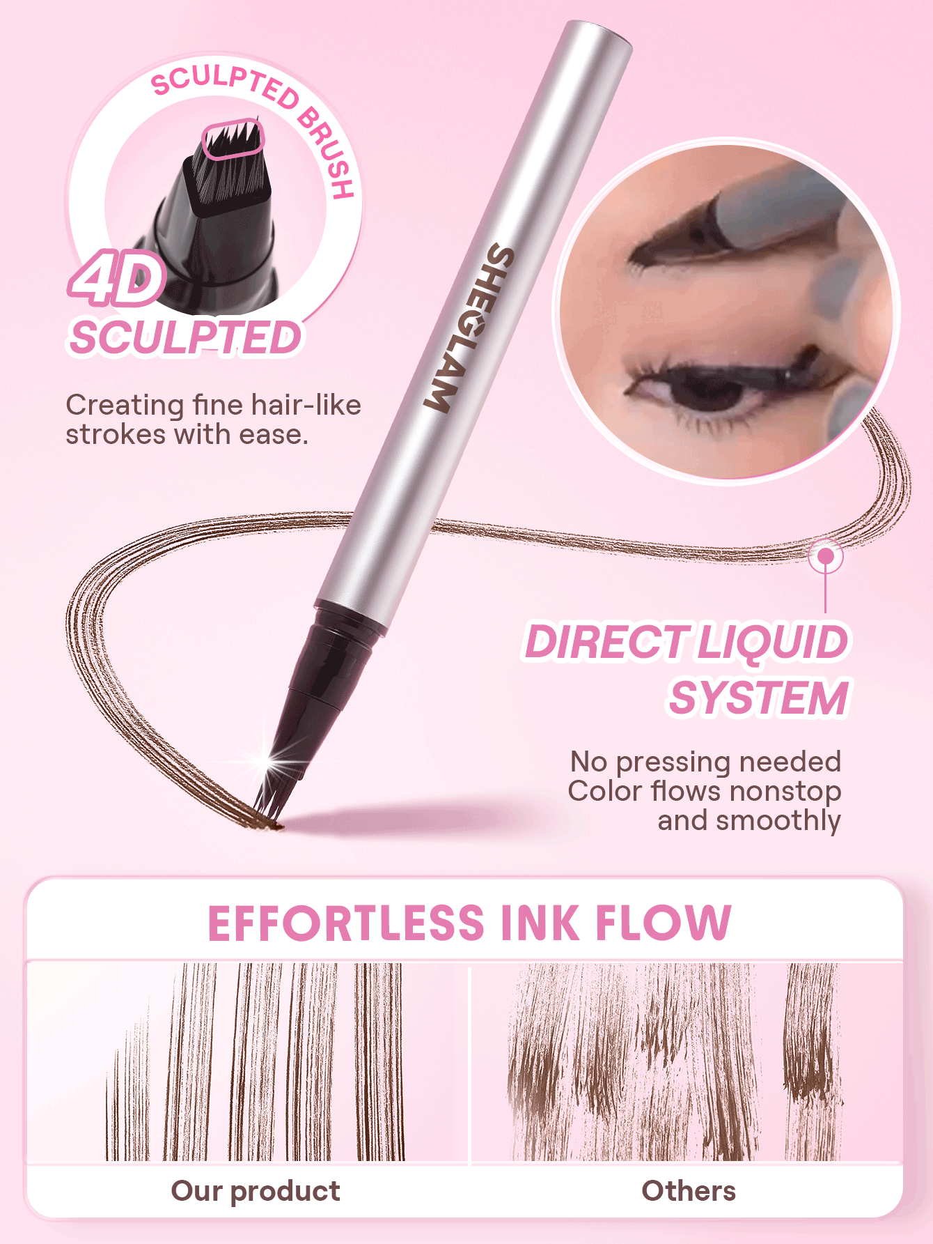 SHEGLAM Brow-Fection Micro-Stroke Liquid Pen-11 Ebony Brow Pomade Brand Beauty Makeup Face Paint Cosmetic For Women Girls Perfect For Spring Summer Ideal For Y2K Fancy Fashion Suitable For Birthday Mother'S Day Gift Rave Party Ready Best Color - Ebony - View 2