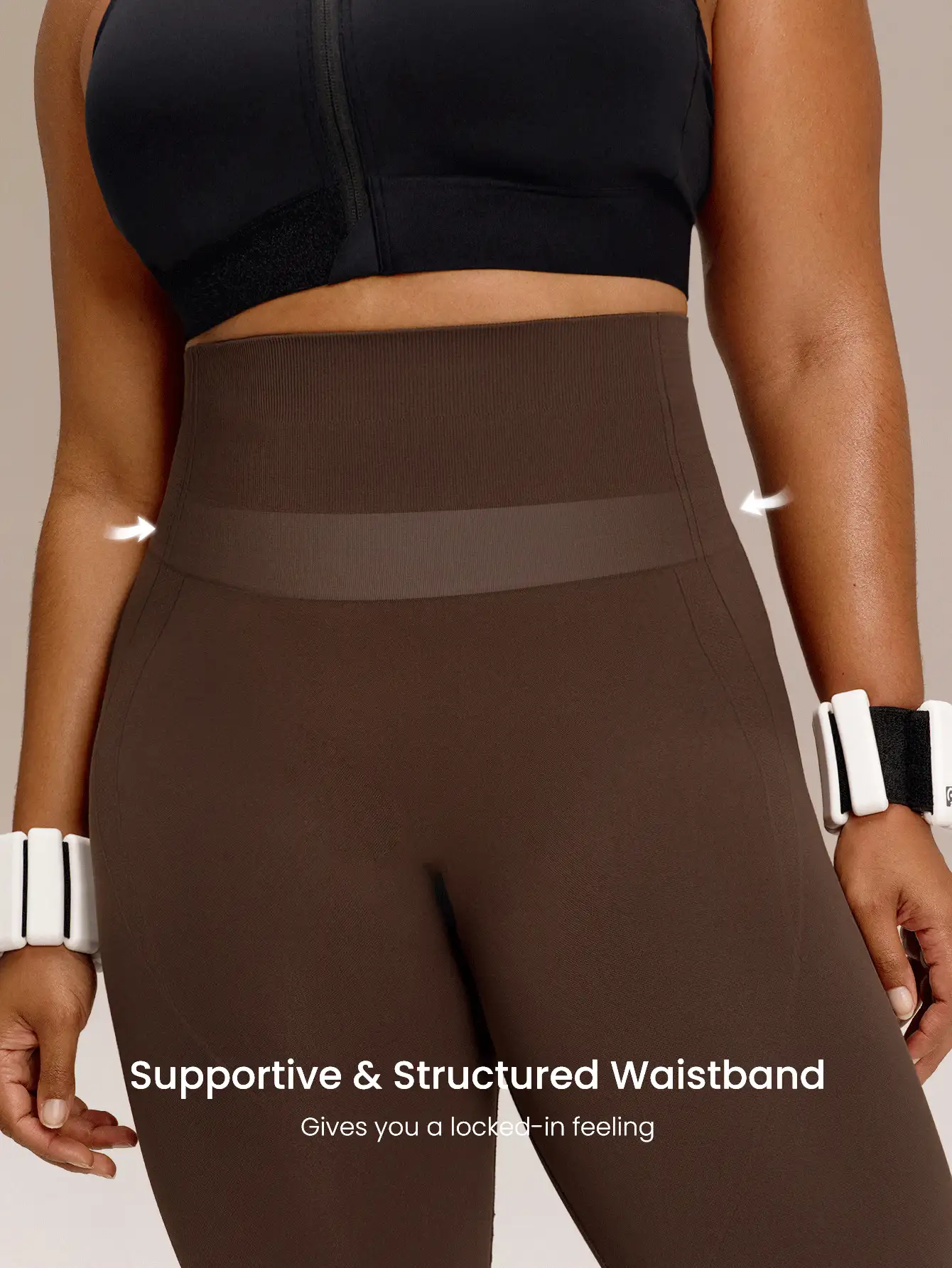 GLOWMODE Plus Size 24" Ultrafine Soft Seamless Powerful Strides Ultra-High Waist Tummy Control Scrunch Butt Lifting Leggings Running Workout Gym - Brown - View 4