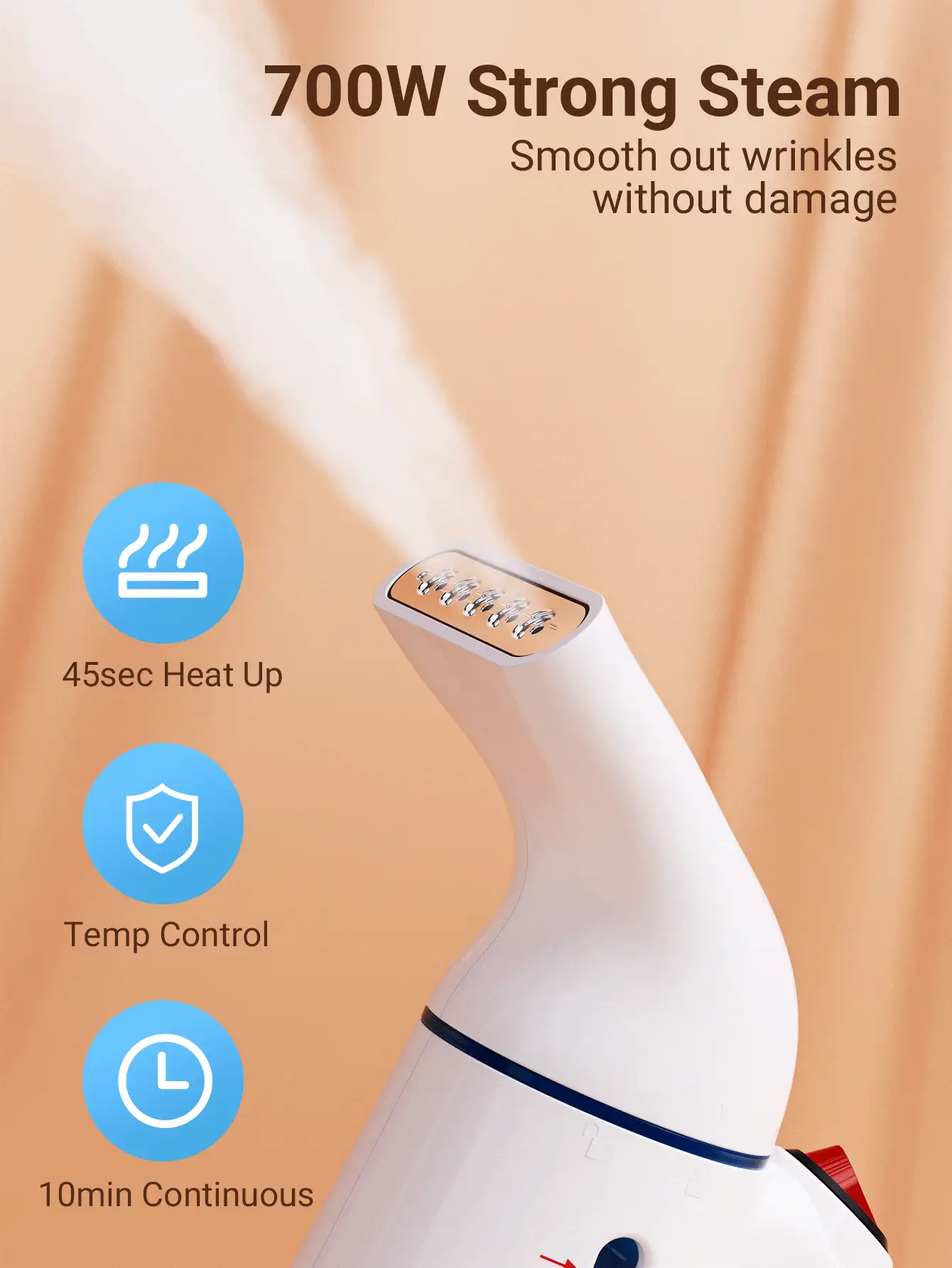Teckwe Steamer For Clothes,Steamer,Handheld Clothing Steamer For Garment 30 Minutes,Fabric Wrinkle Remover Steam Iron For Home,Office And Travel - White - View 2