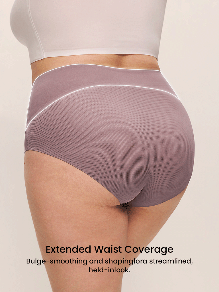 LUVLETTE Quần lót cạp cao Plus, định hình eo và bụng, màu tím thoáng khí dành cho nữ. - Màu tím - Xem 4