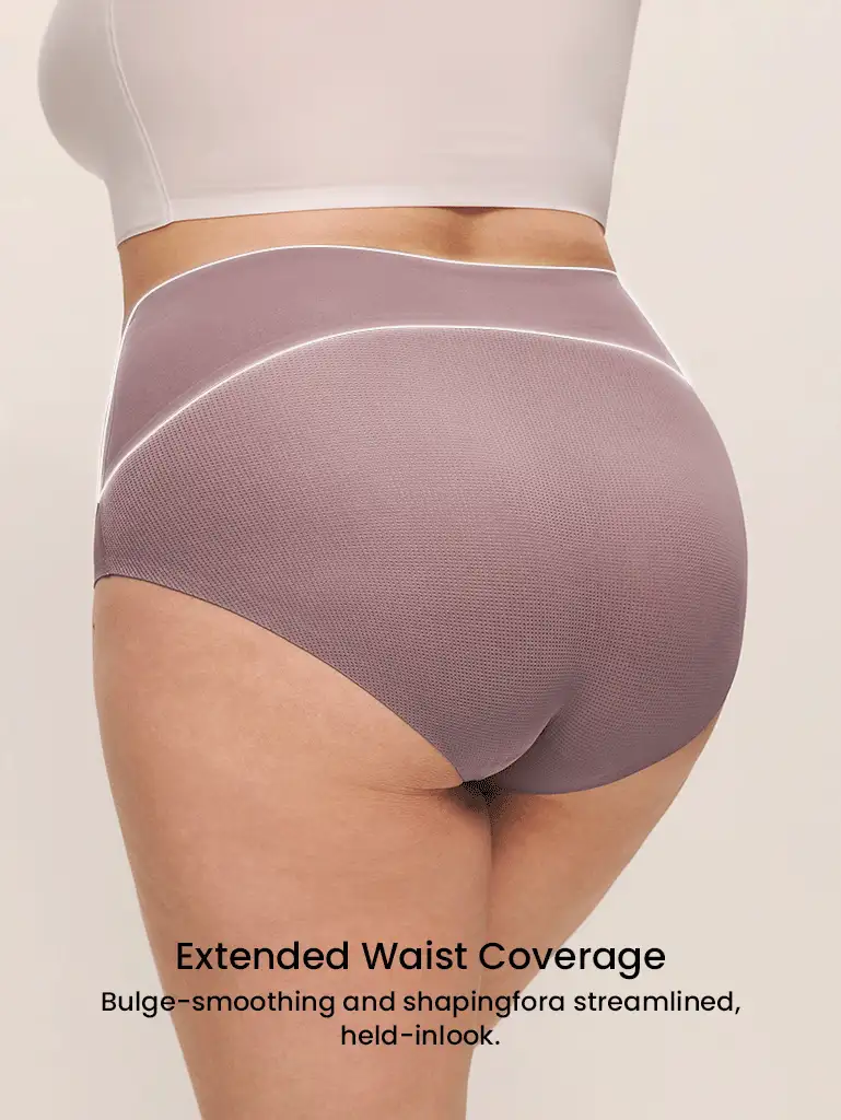 LUVLETTE Quần lót cạp cao Plus, định hình eo và bụng, màu tím thoáng khí dành cho nữ. - Màu tím - Xem 4