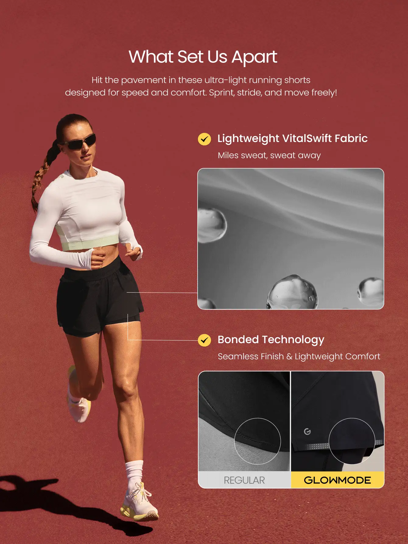 4" VitalSwift Can't Stop The Glow Lightweight Quick-Dry Odor Control Built-In Briefs Adjustable Waist Running Shorts Jogging Training Gym Studio Outdoors Daily Active Wear