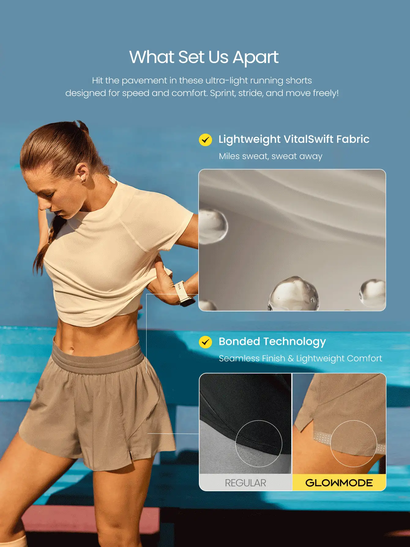 GLOWMODE 2.5" VitalSwift Mile Maker Lightweight Quick-Dry Odor Control Built-In Briefs Adjustable Waist Running Shorts Gym Outdoors - Khaki - View 2