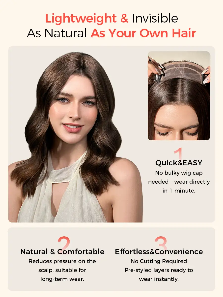 ZERO-NET Tóc giả che phủ toàn bộ khuôn mặt, kích thước lớn 16 inch, làm từ tóc thật, dễ đeo, màu đen thẳng có mái, phù hợp cho người tóc mỏng. - SNatural - Xem 6