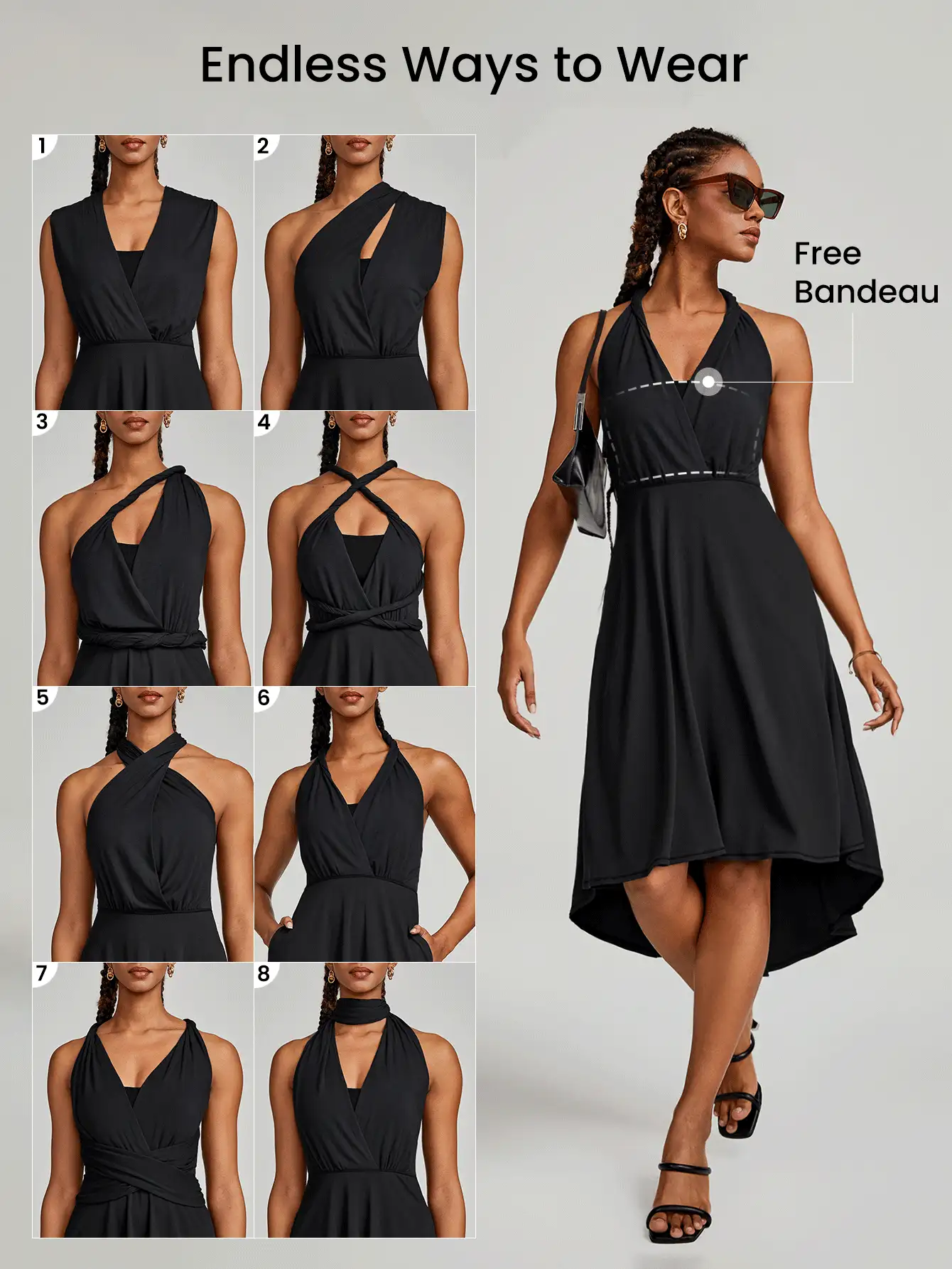 GLOWMODE Modal Infinity Dress Just Flow Pocket Ribbon High-Low Light Support Low Impact Daily Casual Travel Summer Dance Quick Dry Moisture Wicking - Black - View 2
