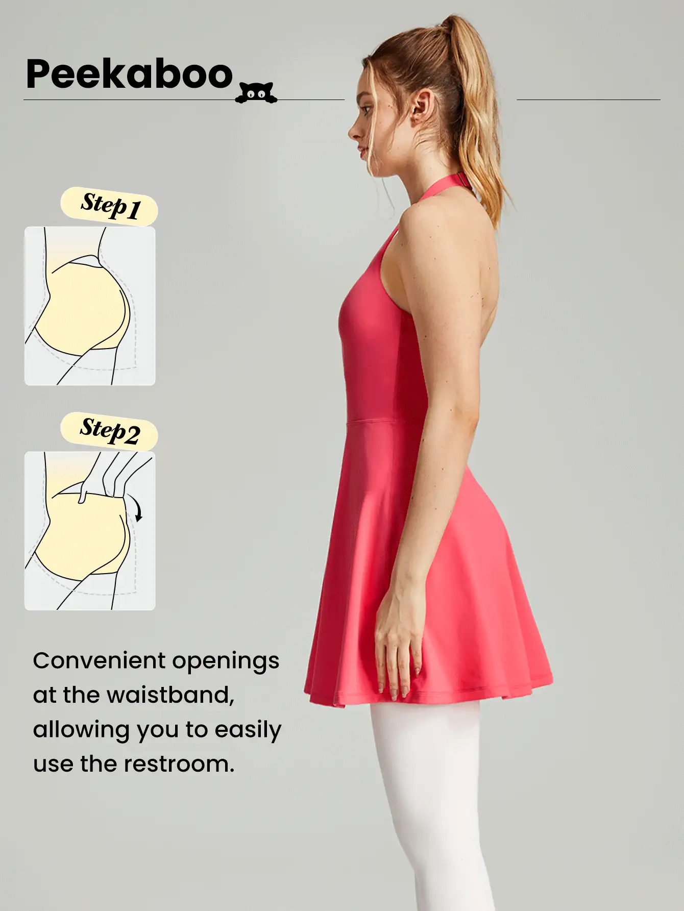 GLOWMODE FeatherFit™-Air Peekaboo Halter-Neck Dress Adjustable Non-Slip Pocket Low Impact Light Support Daily Casual Summer Quick Dry Moisture Wicking - Coral Pink - View 2