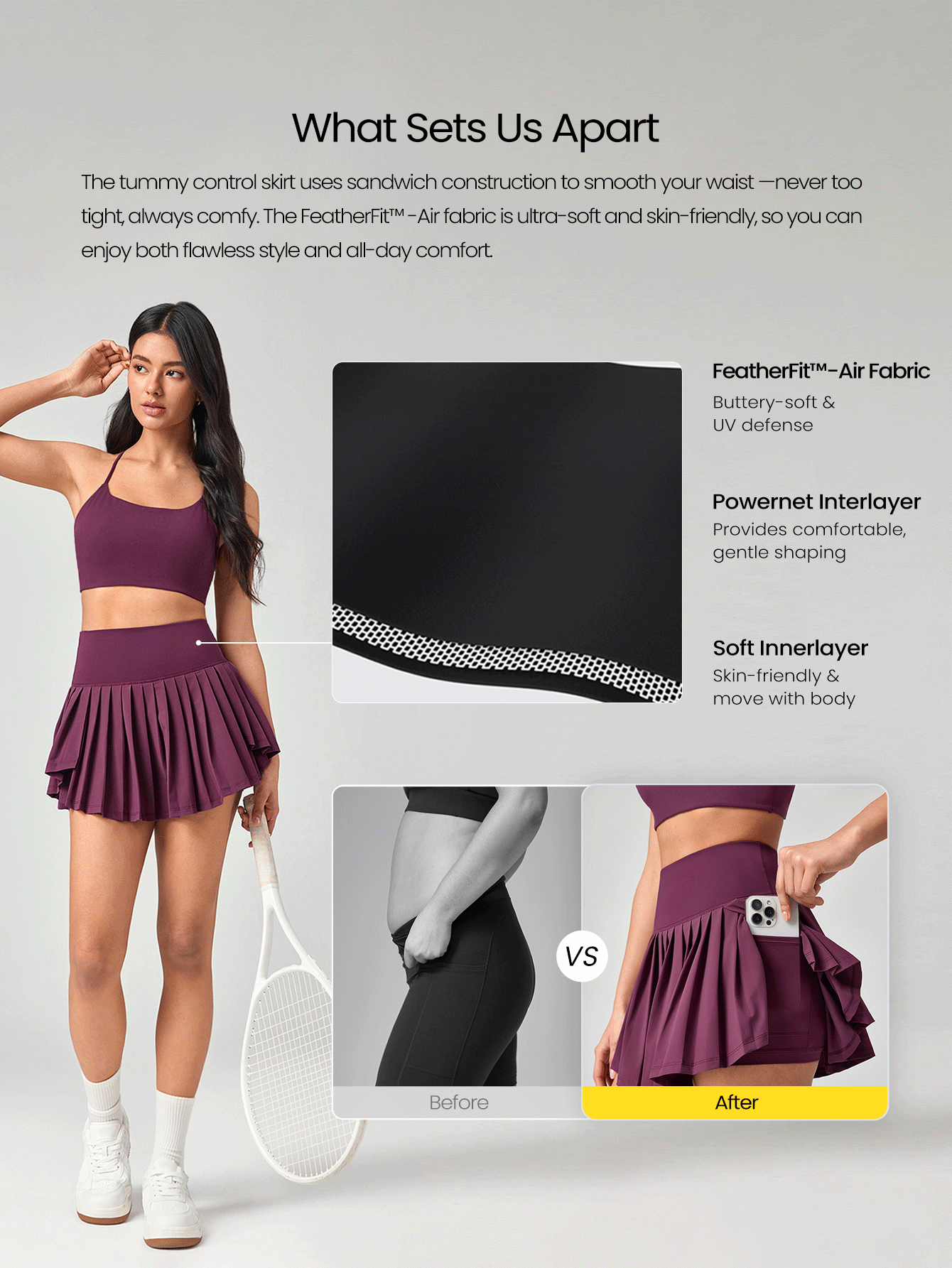 GLOWMODE Ace Flex 收腹百褶网球裙，内置短裤侧袋，适合网球高尔夫日常春夏穿着 - 櫻桃可樂 - 查看 2